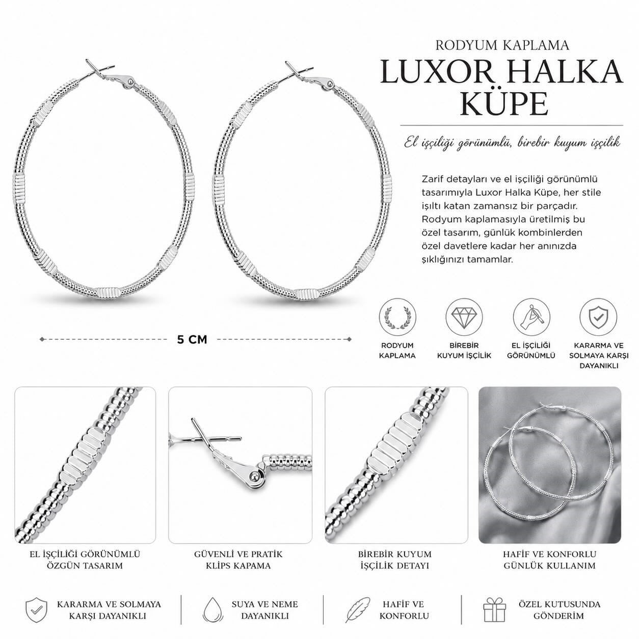 Rodyum Kaplama Luxor Halka Küpe
