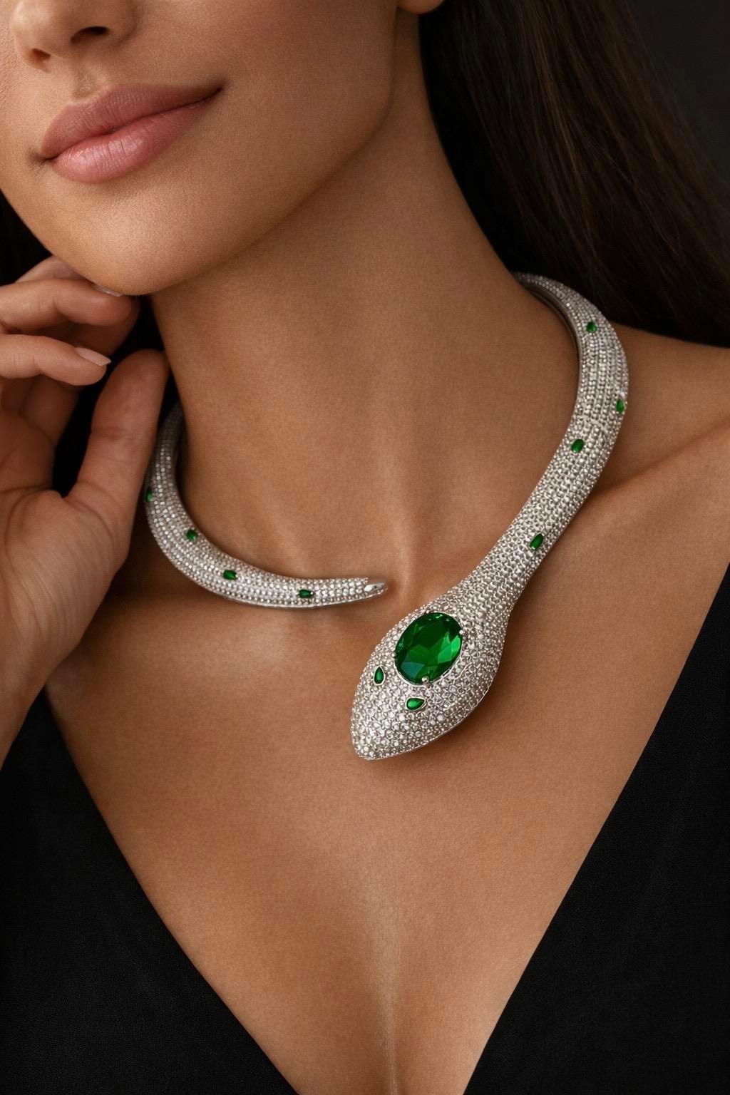 Serpente Luxe - Yeşil Taşlı Kolye 
