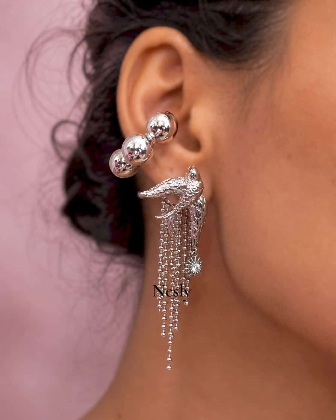 Silver Sallantılı Kuş Küpe
