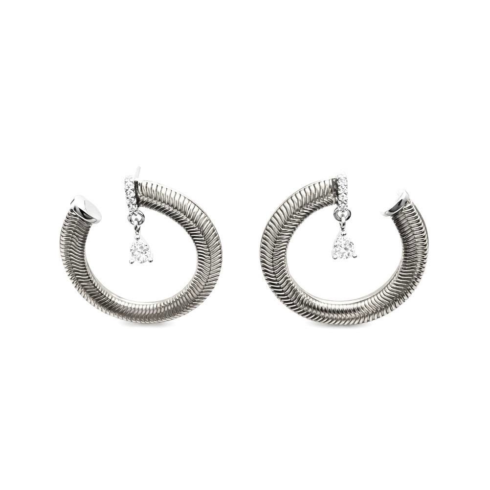 Spiral Form Damla Taşlı Halka Form Silver Küpe
