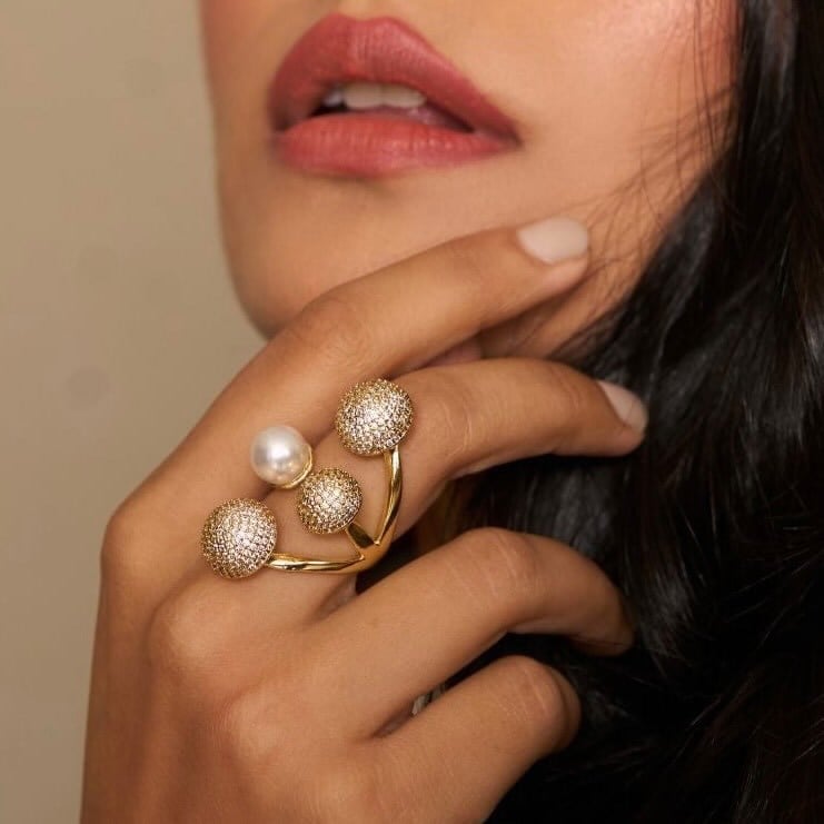 Tirio Pearl Ayarlanabilir Gold Yüzük