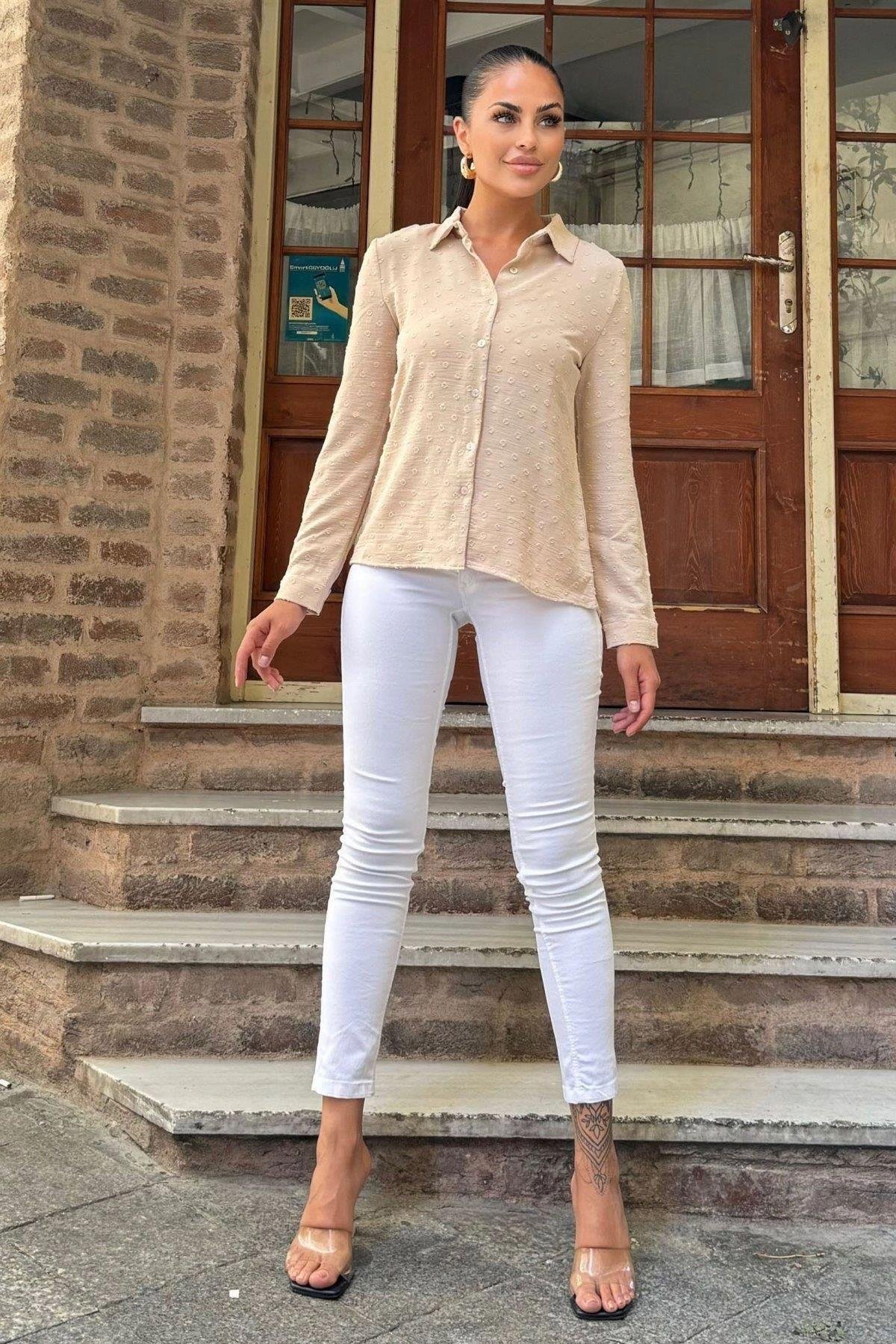 Kadın Bej Gömlek - 700-3621