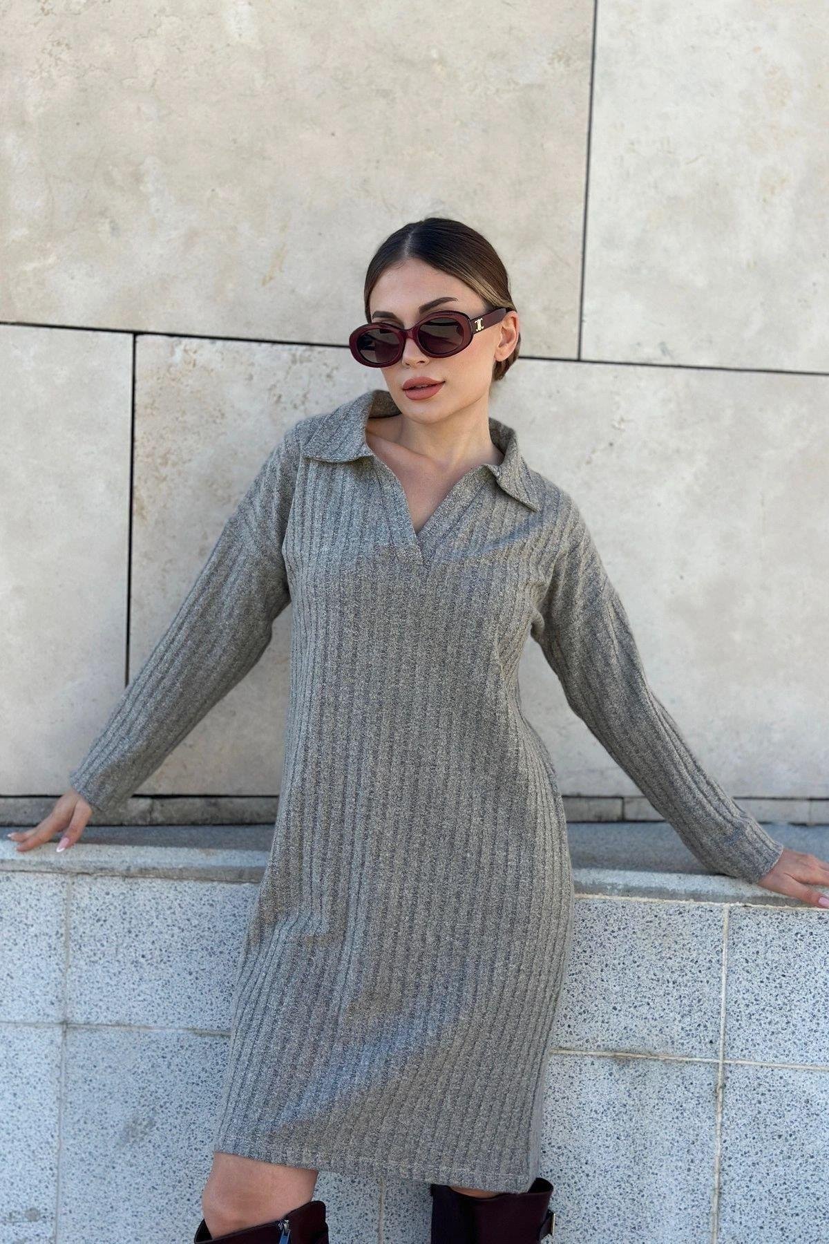 Kadın Bej Midi Elbise - 700-2988