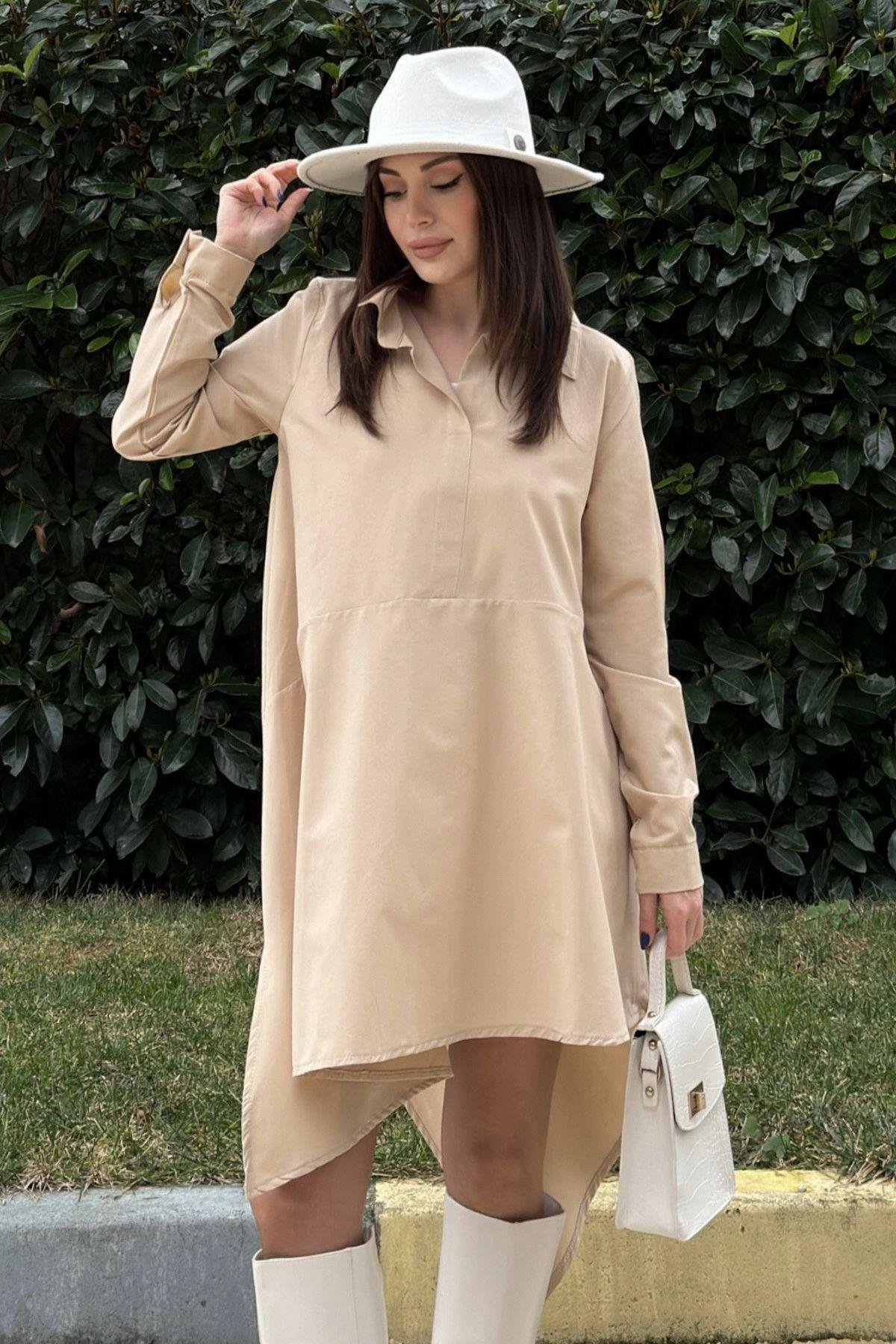 Kadın Bej Midi Elbise - 700-K4912