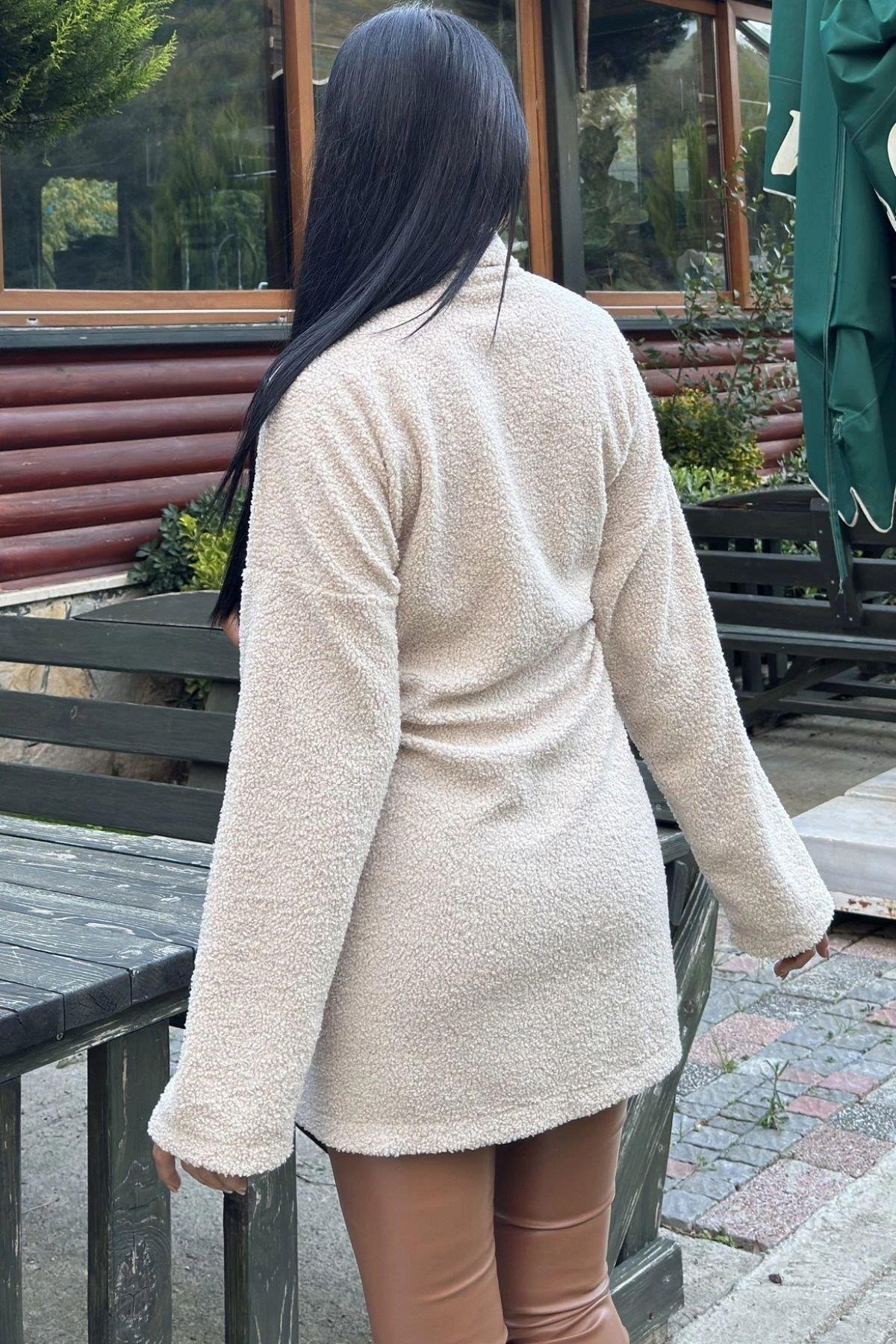 Kadın Bej Peluş Ceket - 700-3663