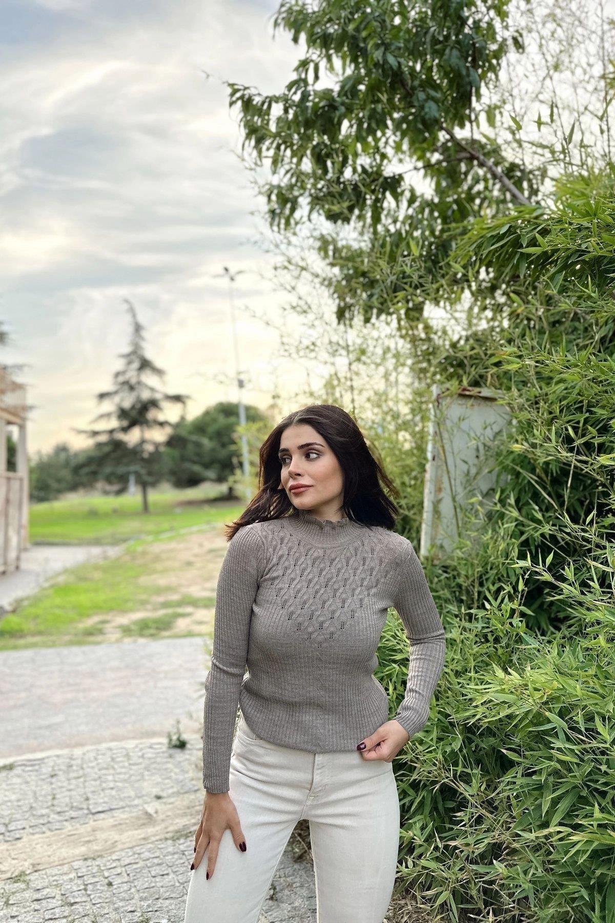 Kadın Bej Triko Bluz - 700-K7529