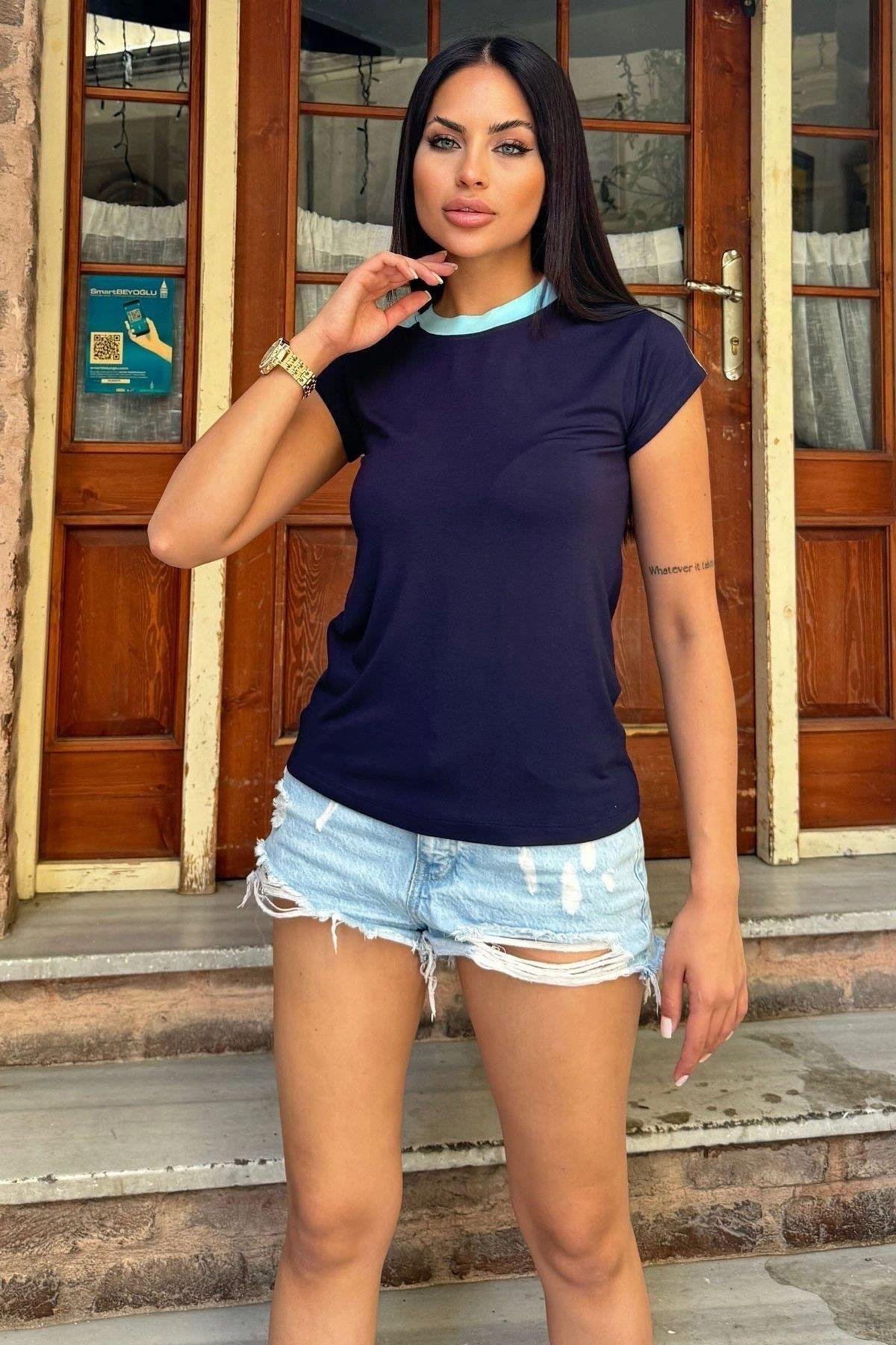 Kadın Blok Tişört - 700-3229