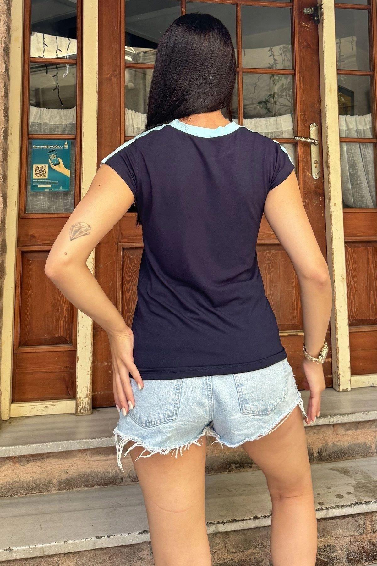 Kadın Blok Tişört - 700-3229
