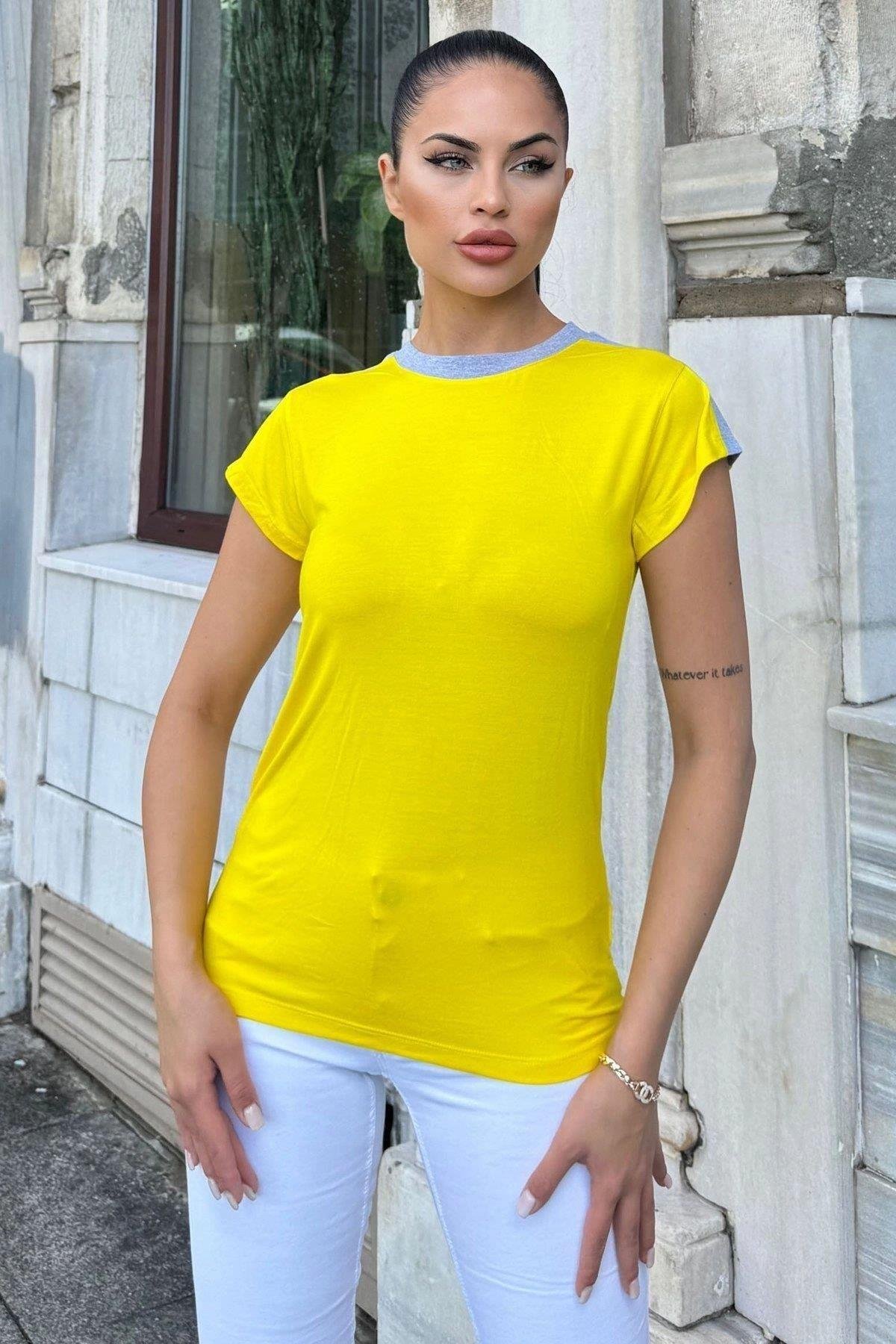 Kadın Bloklu T-Shirt - 700-3229