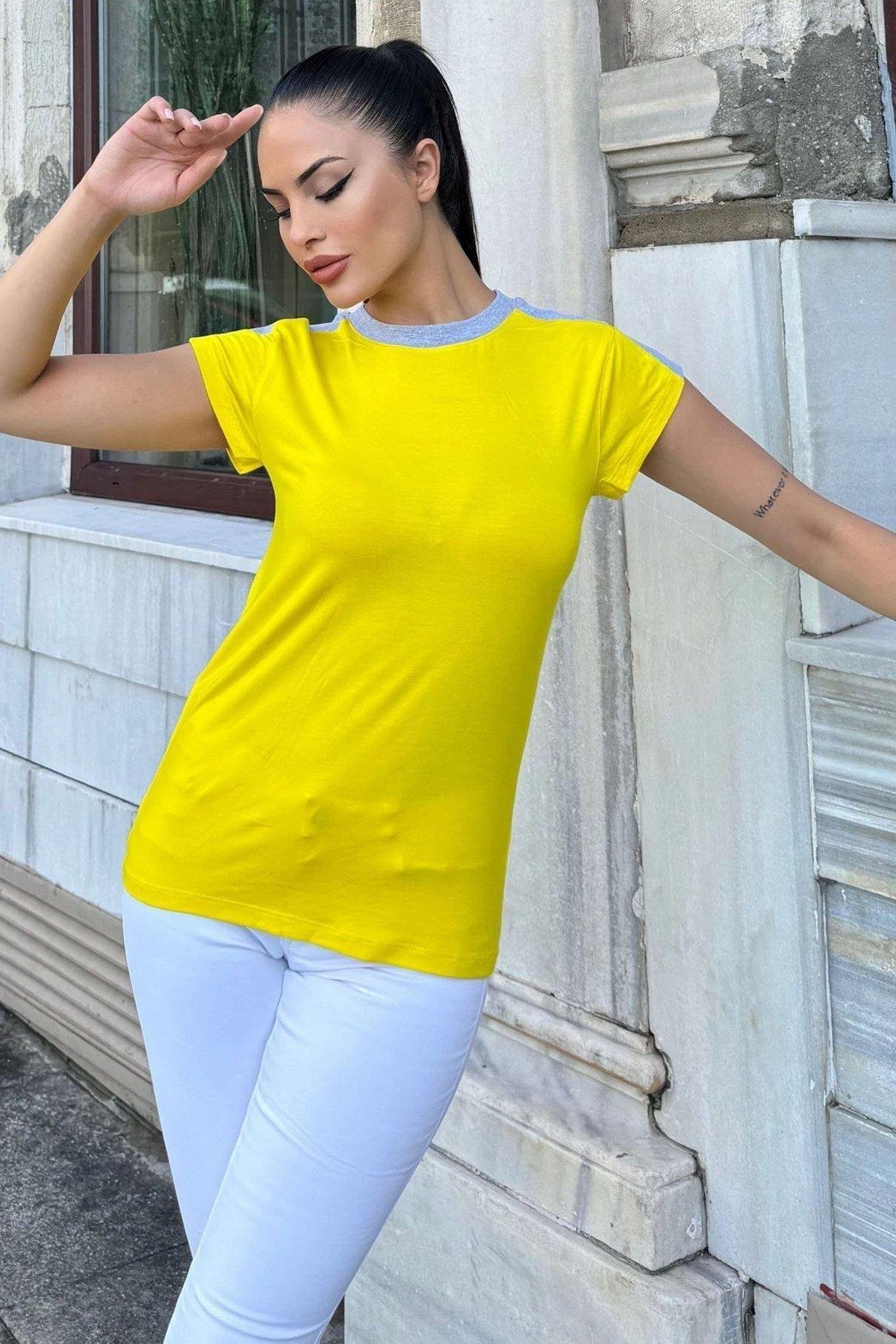 Kadın Bloklu T-Shirt - 700-3229