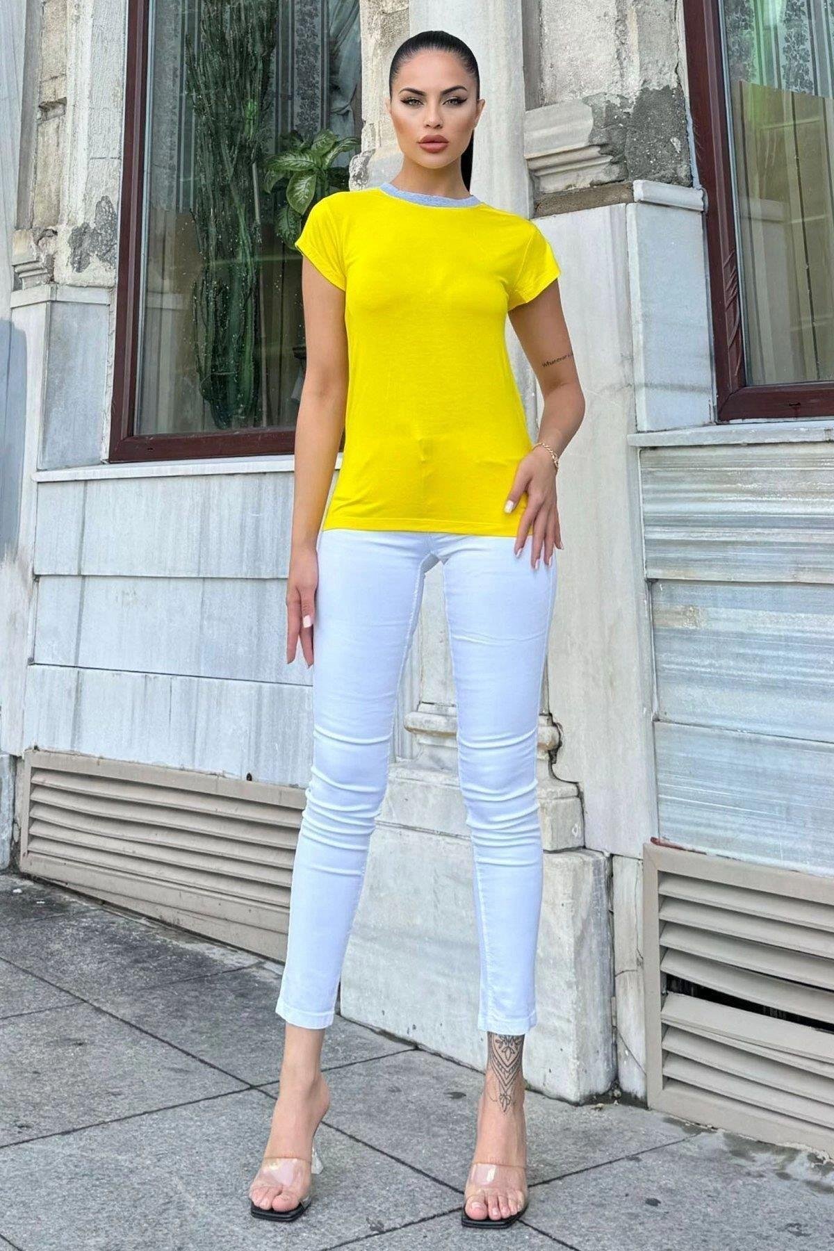 Kadın Bloklu T-Shirt - 700-3229