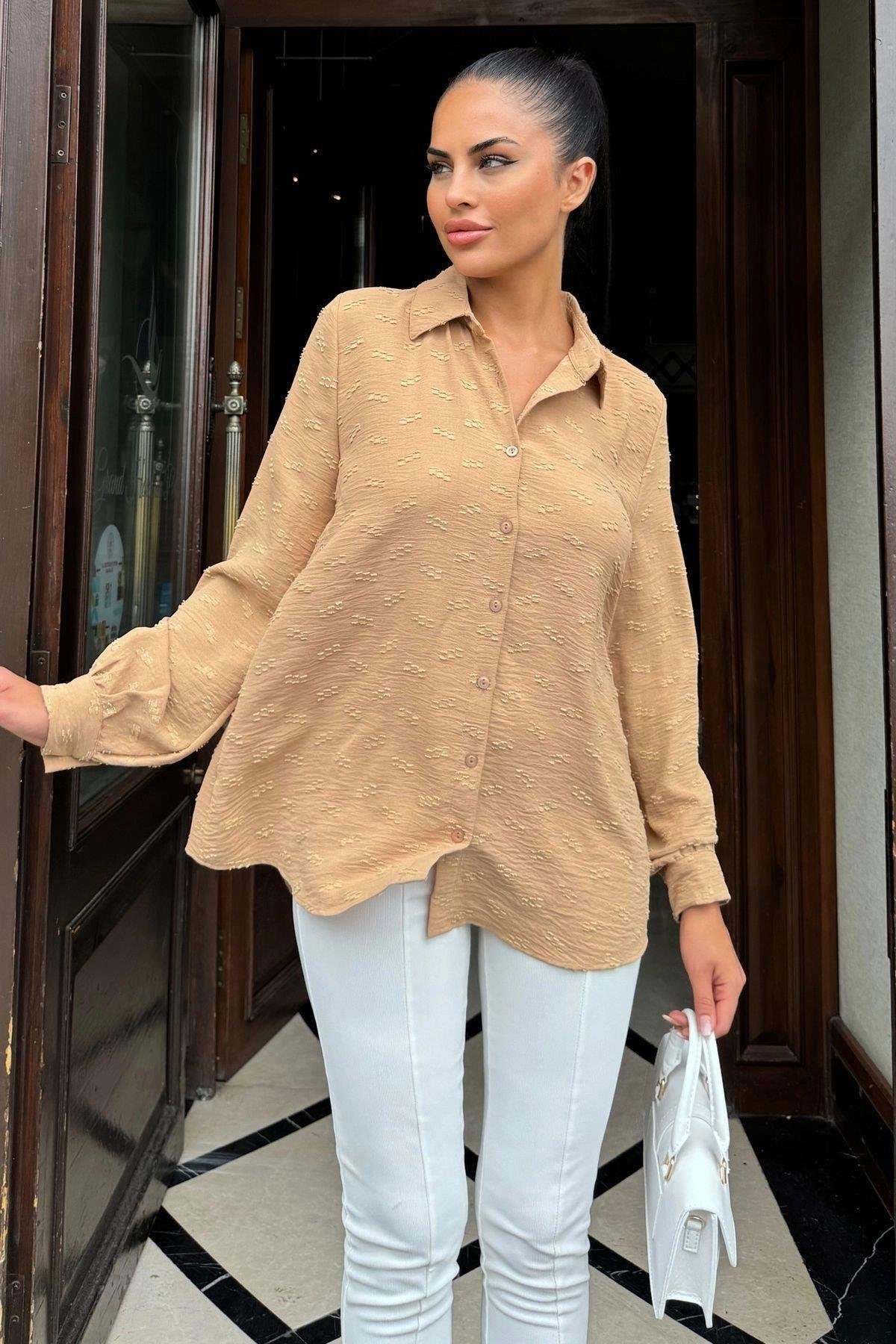 Kadın Camel Uzun Gömlek - 700-3554