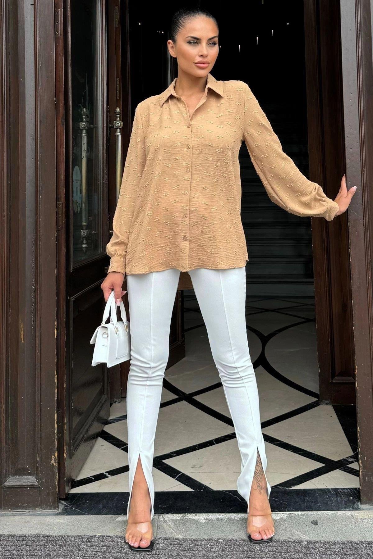 Kadın Camel Uzun Gömlek - 700-3554