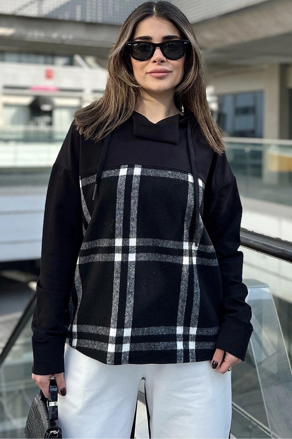 Kadın Ekose Sweatshirt - 700-3565