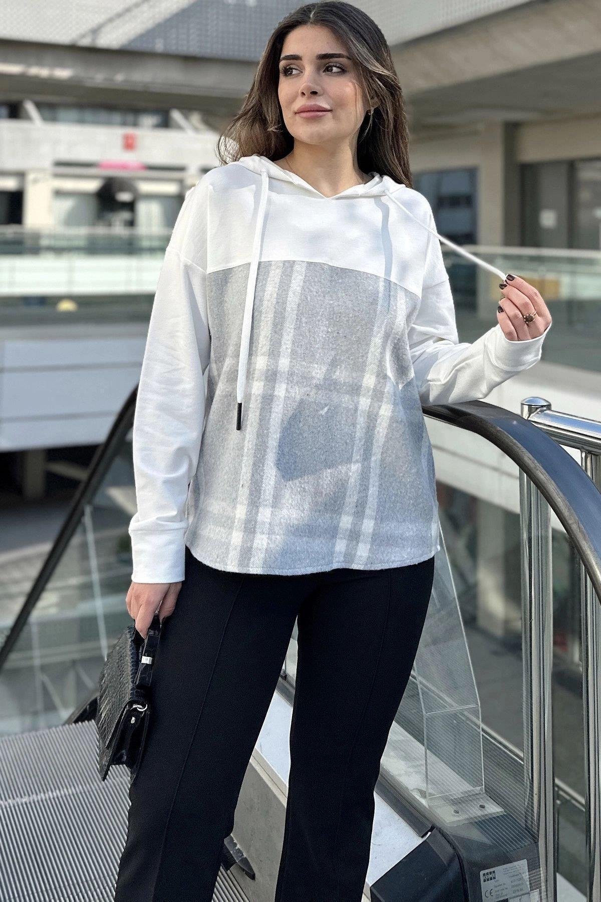 Kadın Ekose Sweatshirt - 700-3565