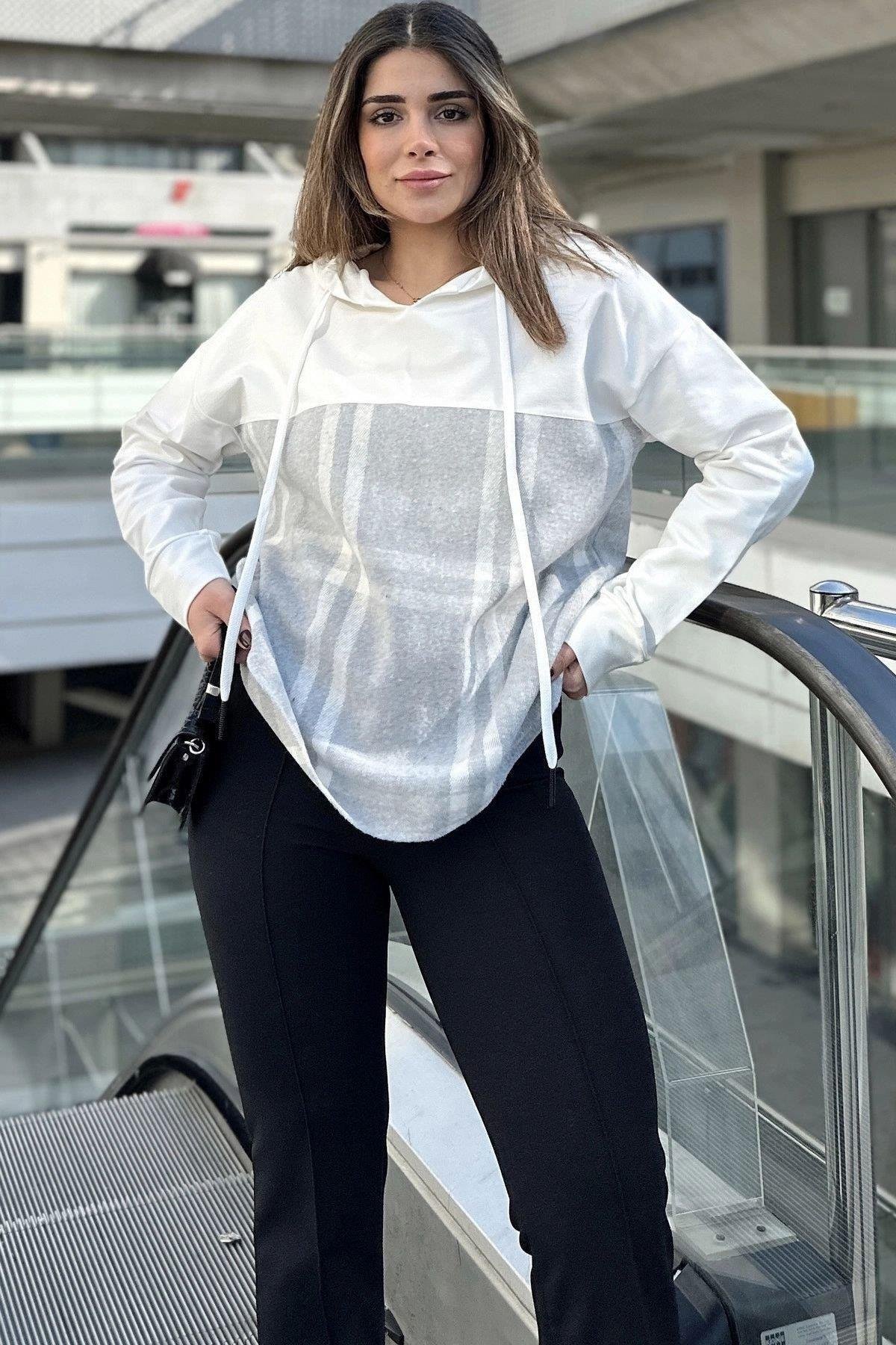 Kadın Ekose Sweatshirt - 700-3565