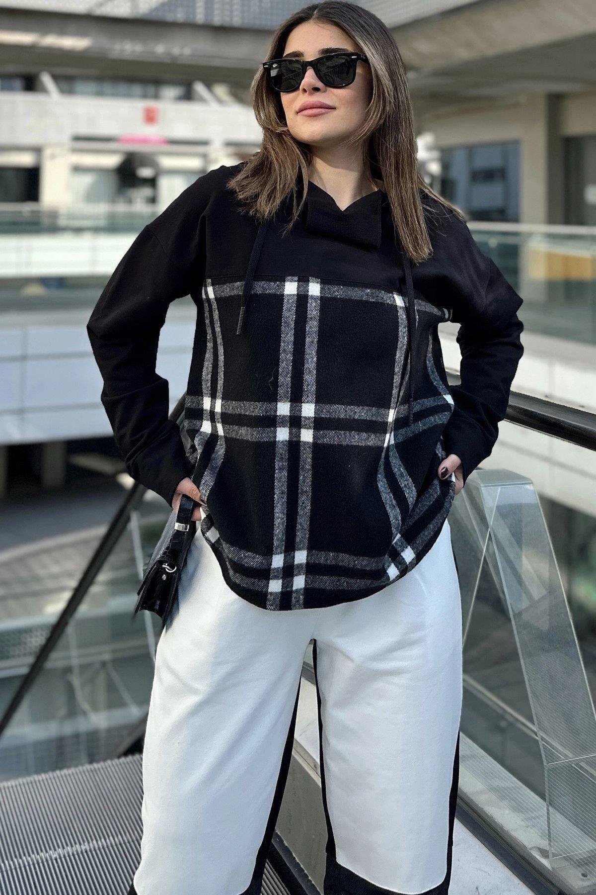 Kadın Ekose Sweatshirt - 700-3565