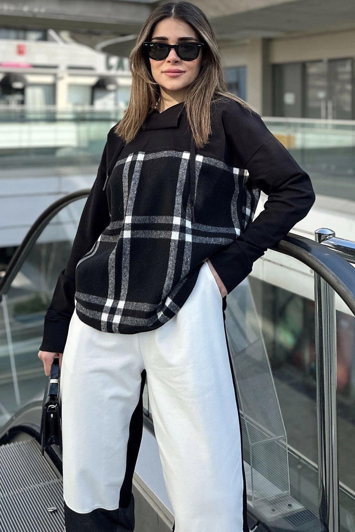 Kadın Ekose Sweatshirt - 700-3565