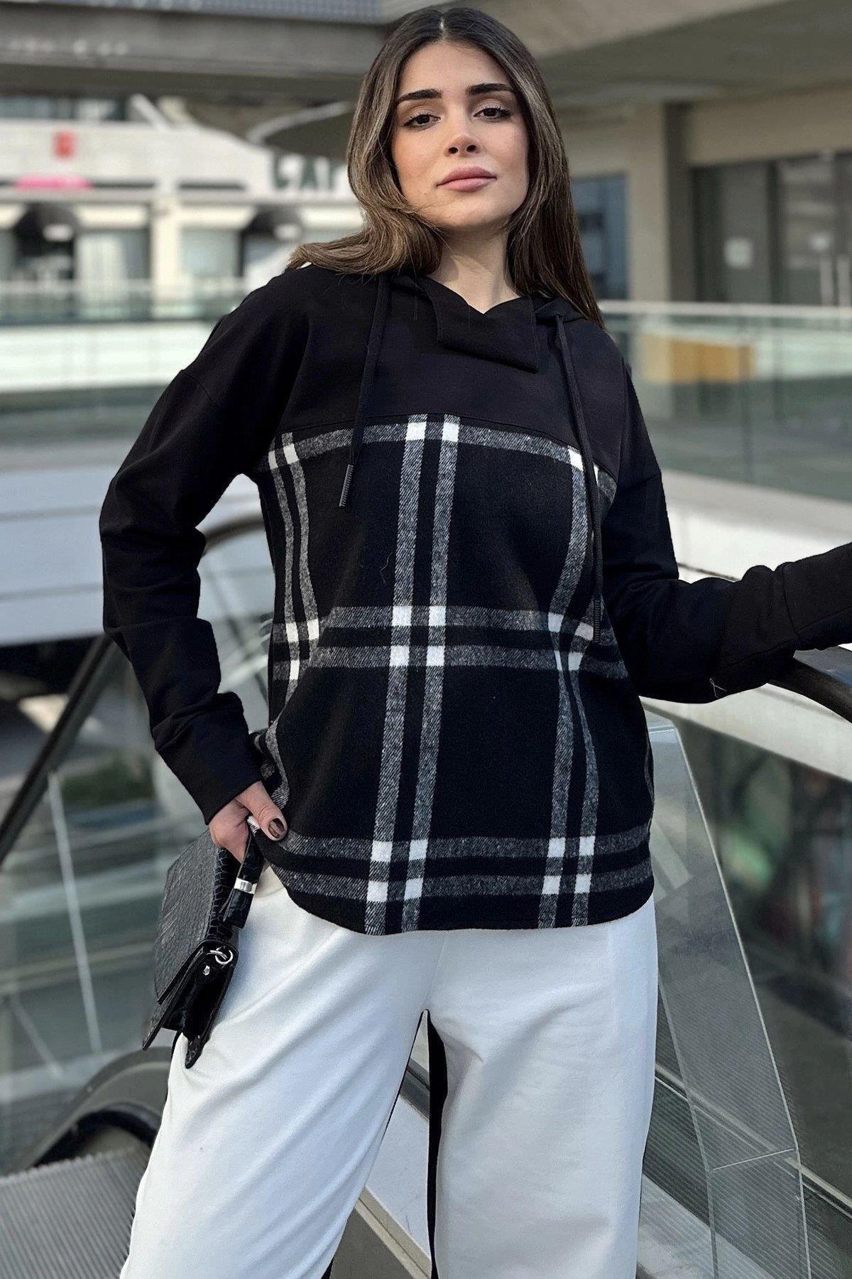 Kadın Ekose Sweatshirt - 700-3565