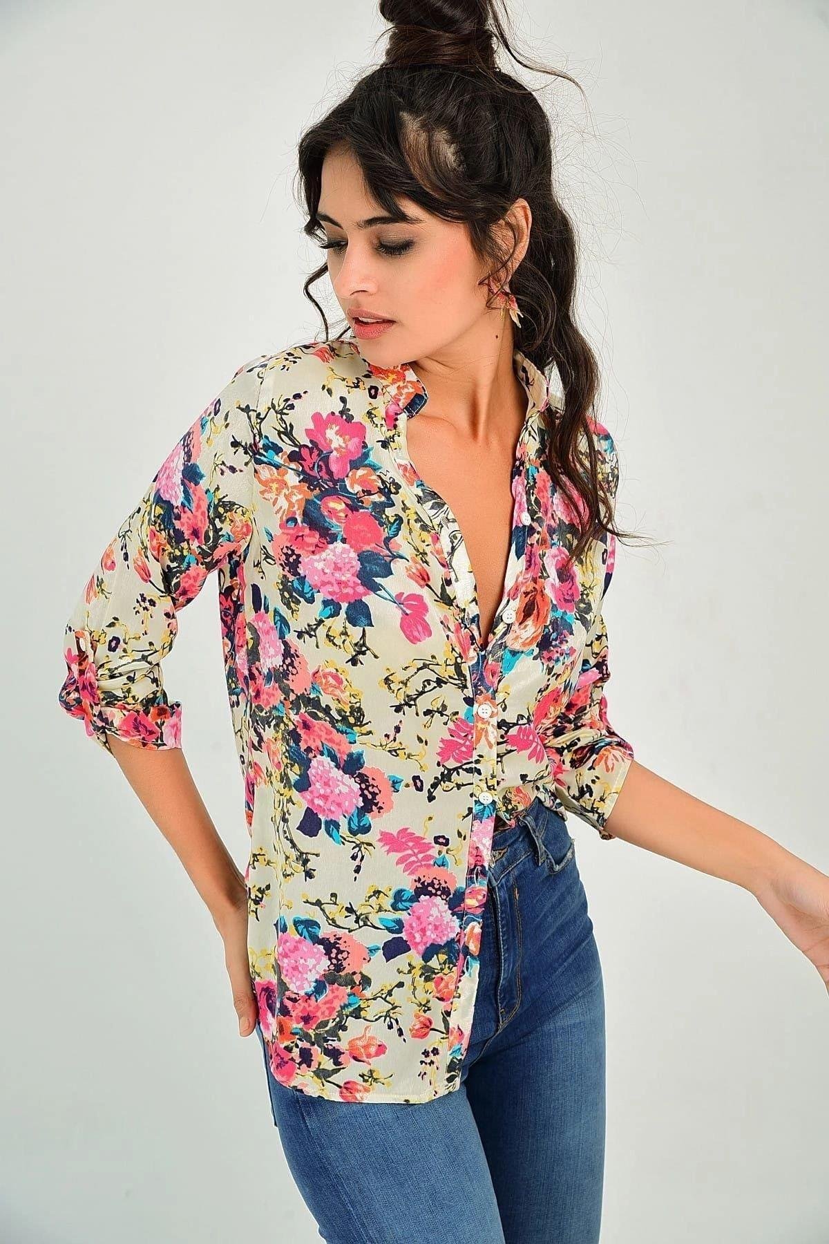 Kadın Ekru Gömlek - 700-T4010-1710