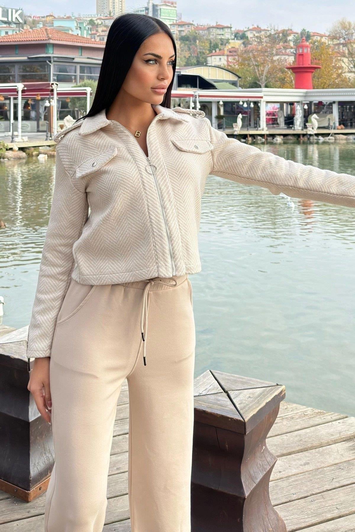 Kadın Ekru Kaşe Ceket - 700-3682