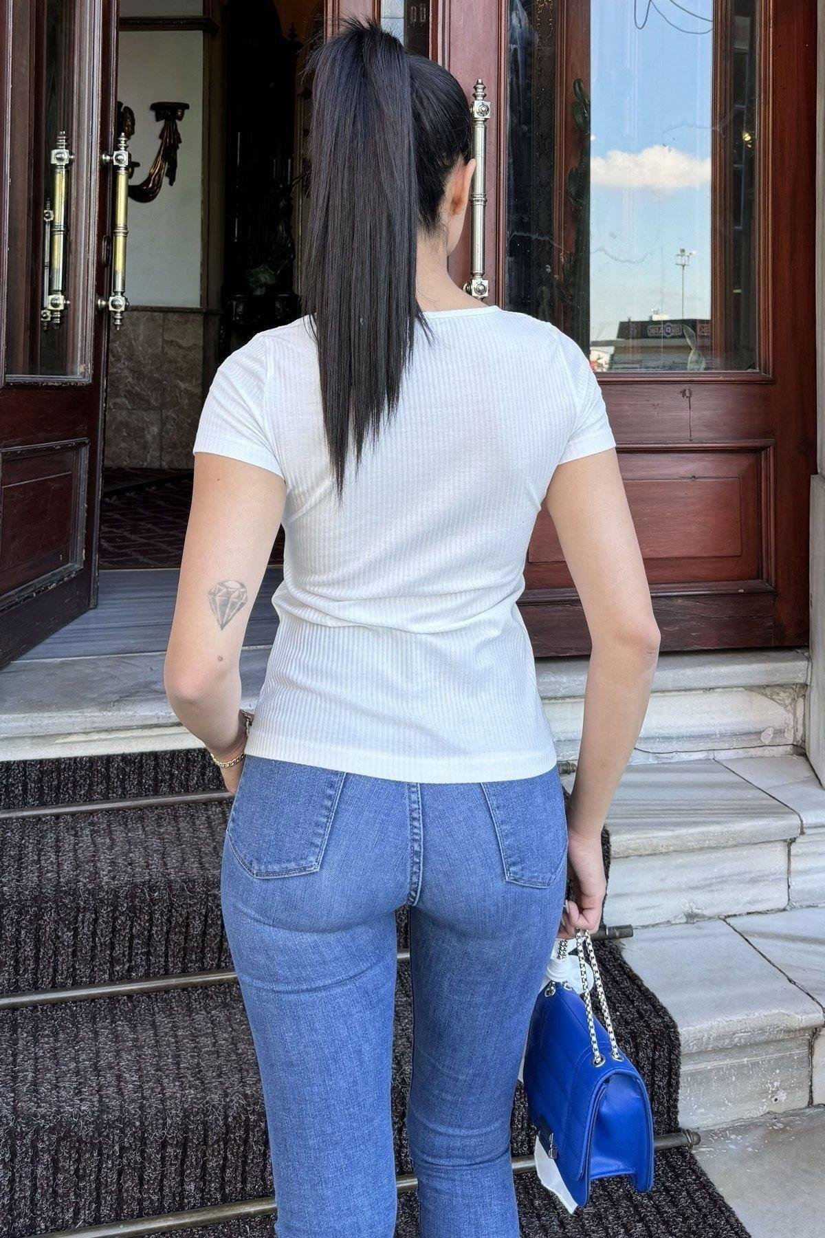 Kadın Ekru T-shirt - 700-K4023