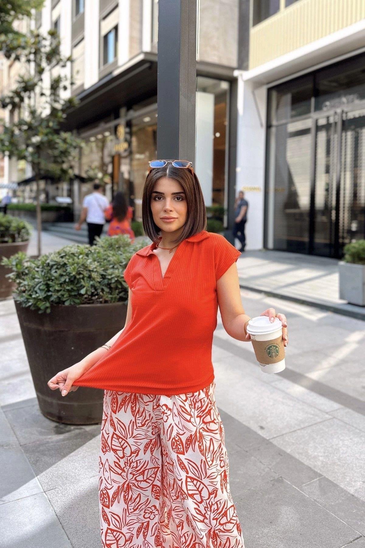 Kadın Fitilli Polo T-Shirt - 700-2879