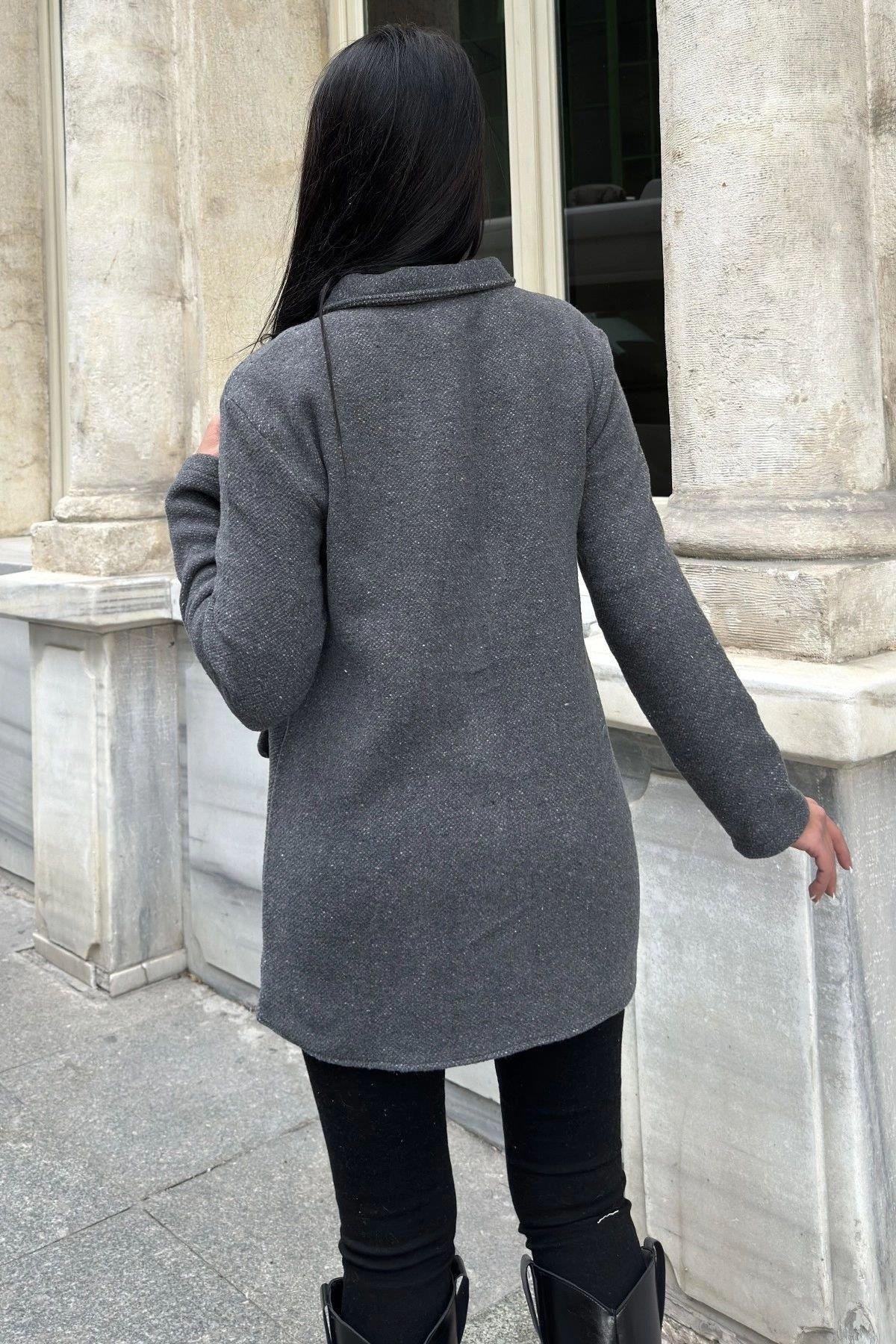 Kadın Gri Kaşe Ceket - 700-3683