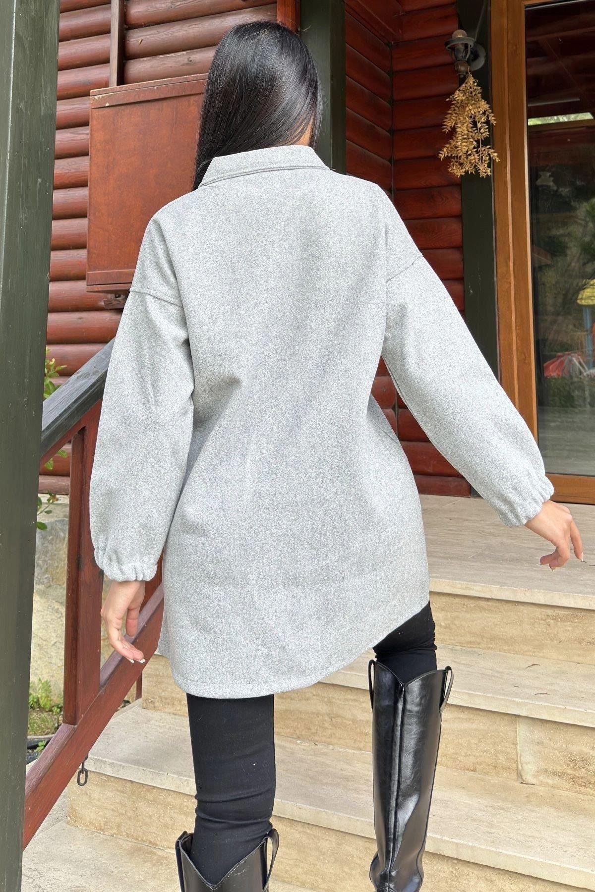 Kadın Gri Polar Ceket - 700-3664