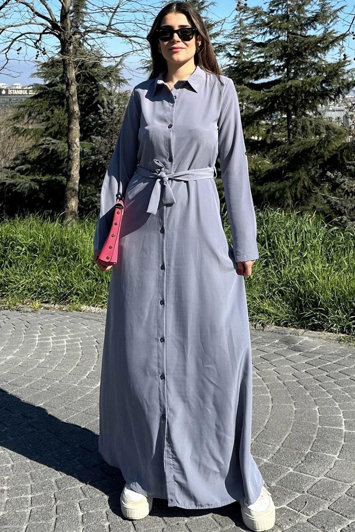 Kadın Gri Uzun Elbise - 700-3576