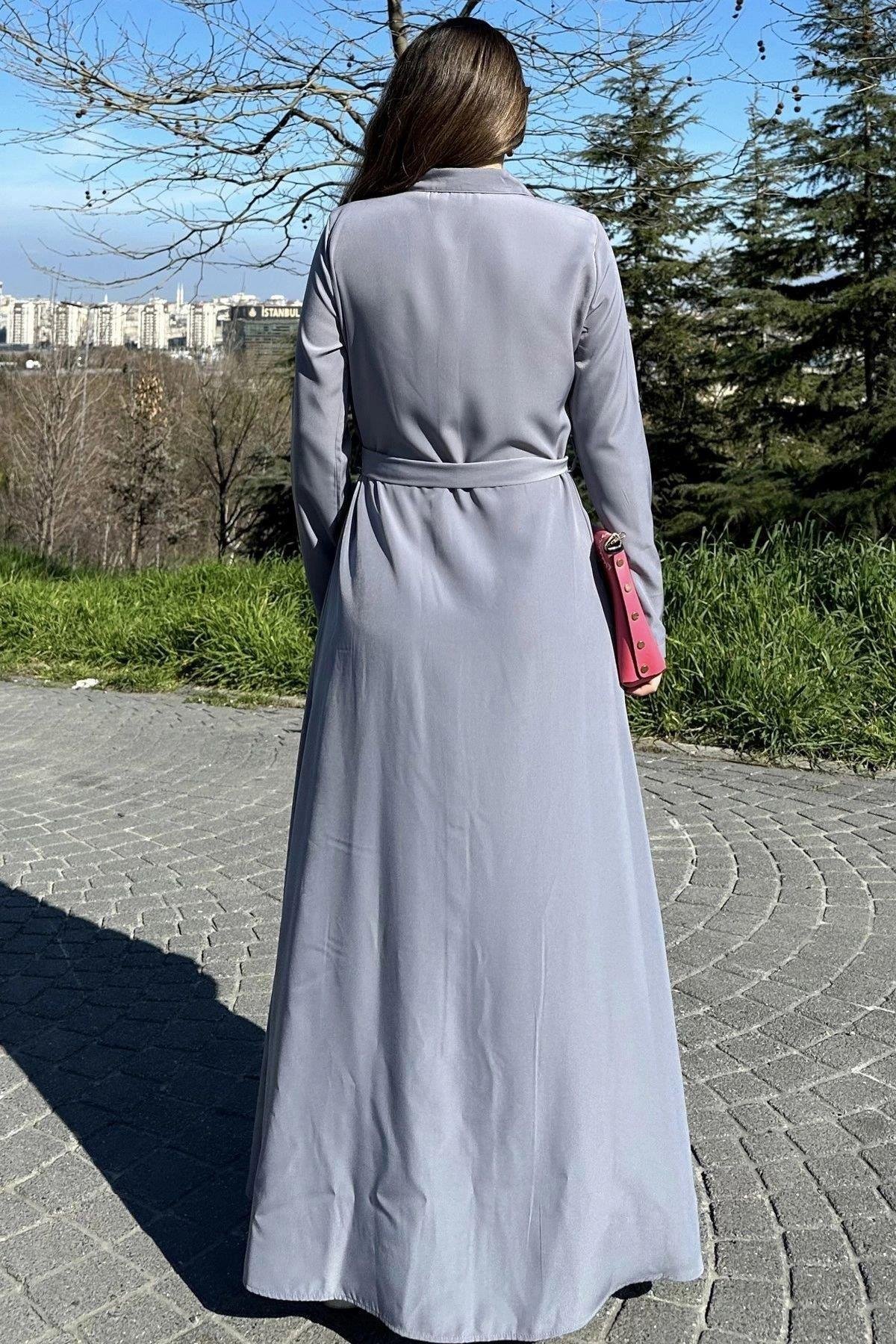 Kadın Gri Uzun Elbise - 700-3576