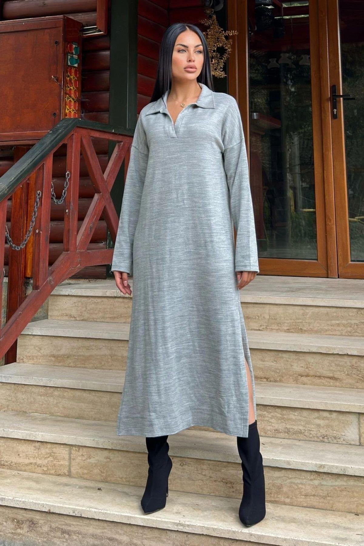 Kadın Gri Uzun Elbise - 700-3660