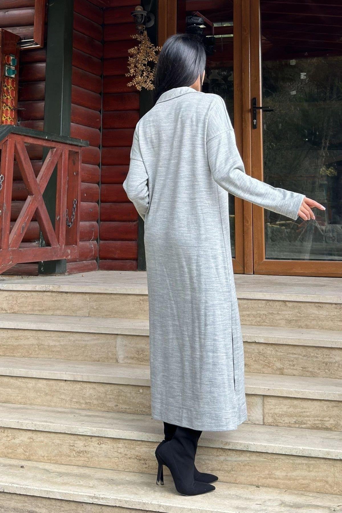 Kadın Gri Uzun Elbise - 700-3660