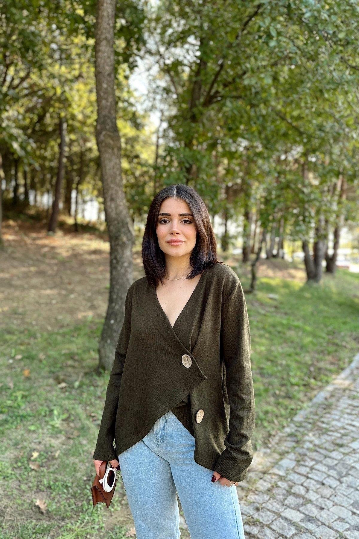 Kadın Haki Hırka - 700-3328