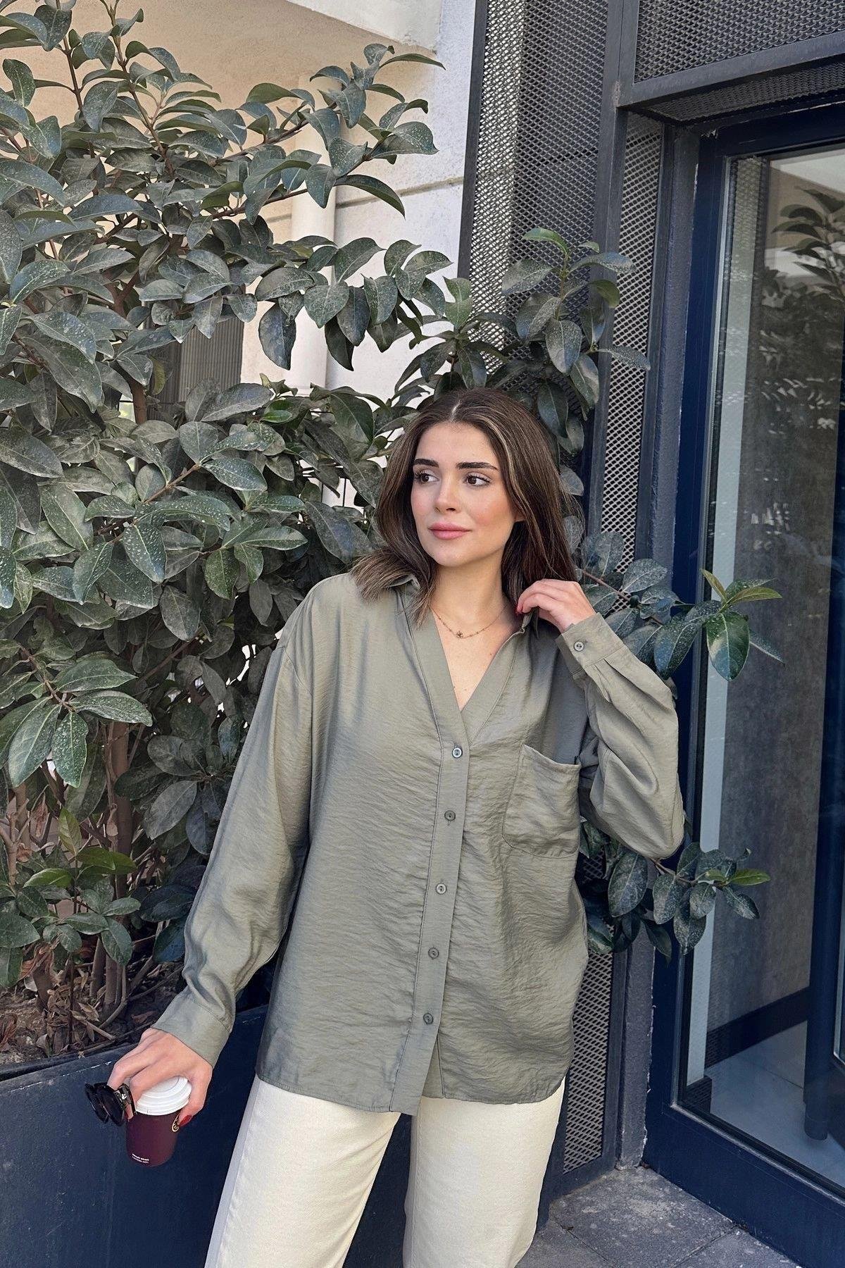 Kadın Haki Salaş Gömlek - 700-3329