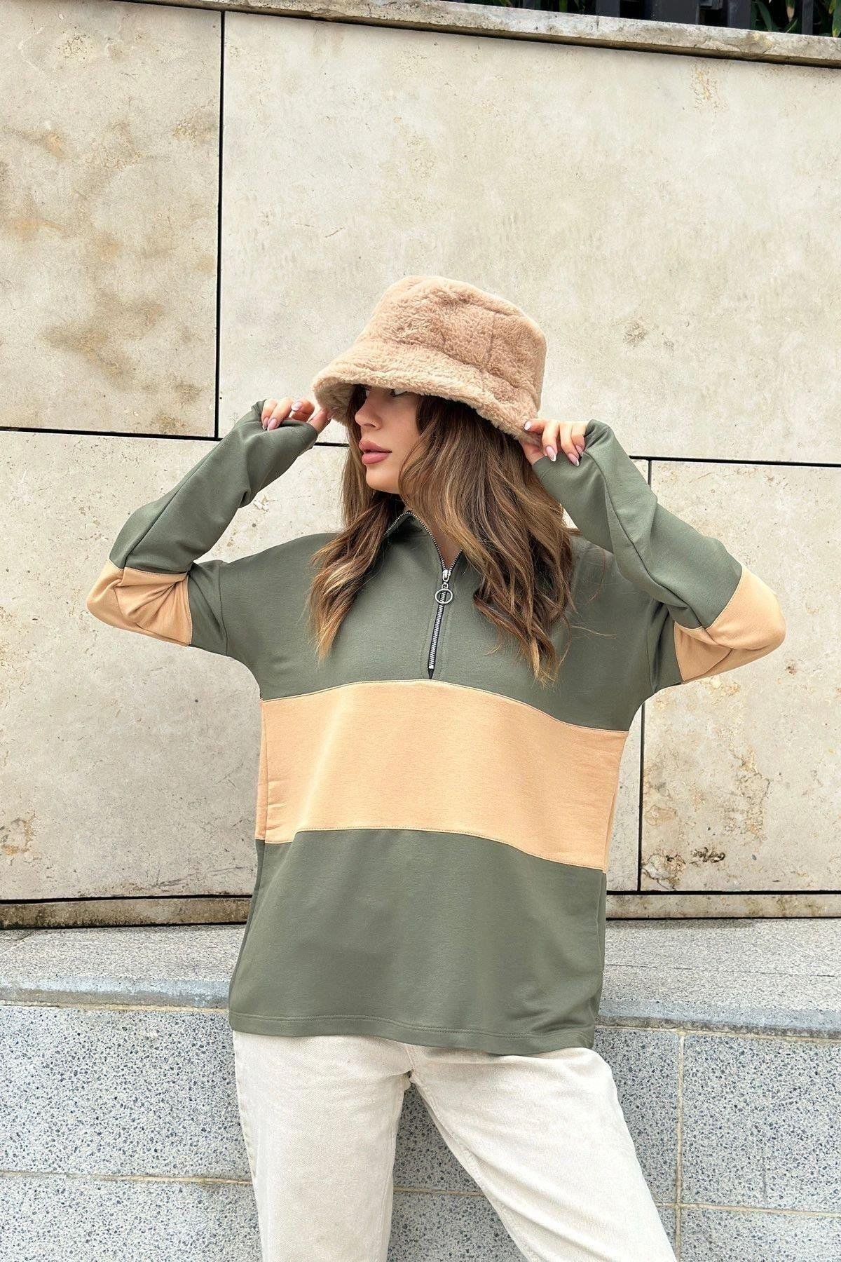 Kadın Haki Sweatshirt - 700-3471