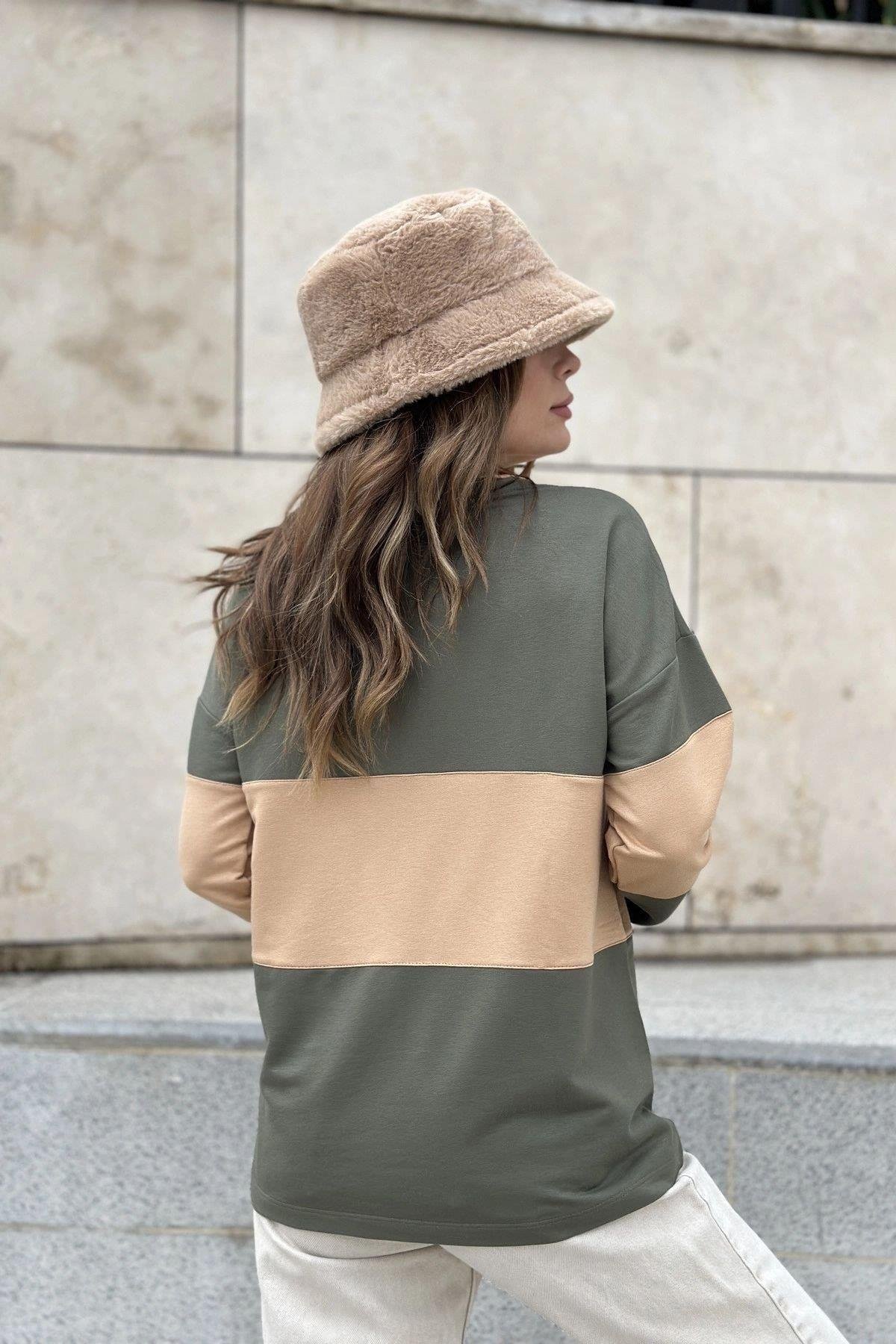 Kadın Haki Sweatshirt - 700-3471