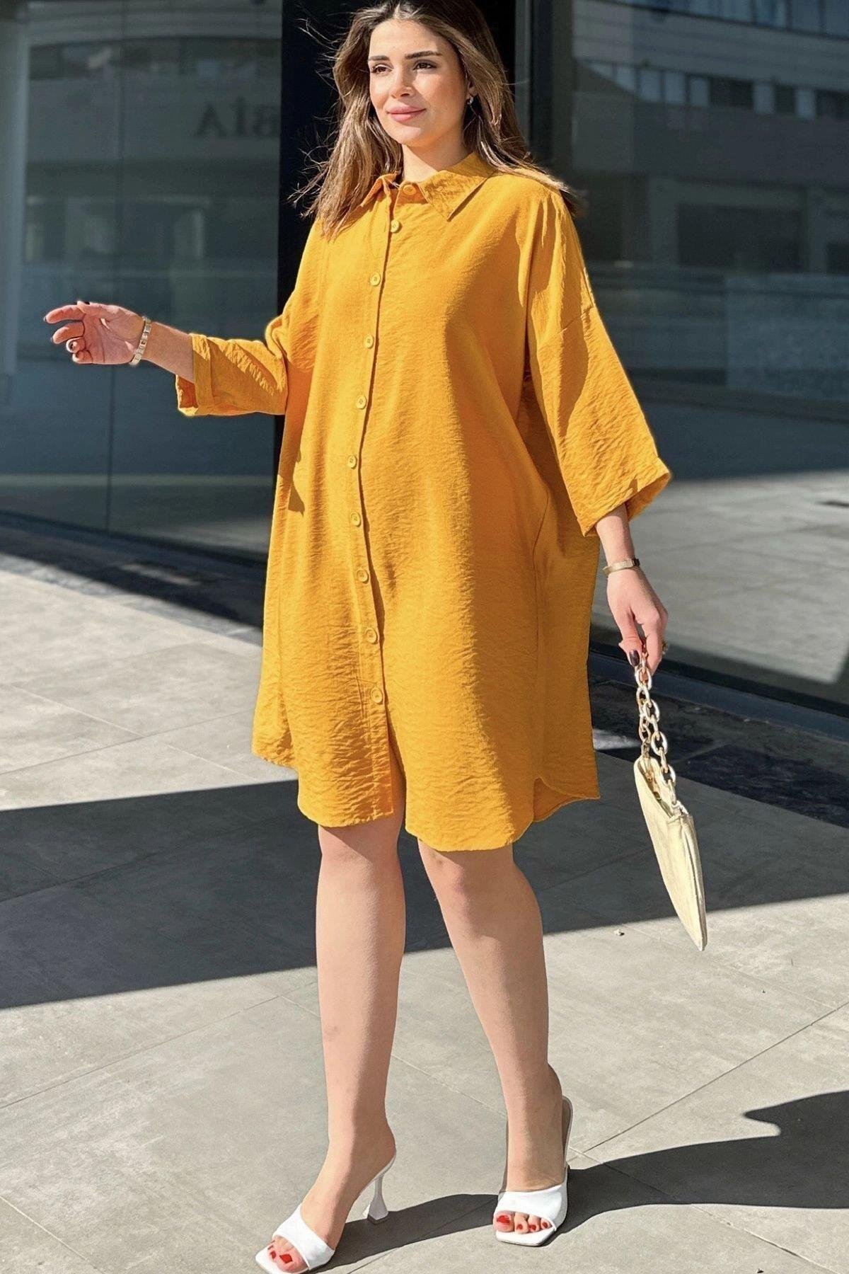 Kadın Hardal Elbise - 700-3582