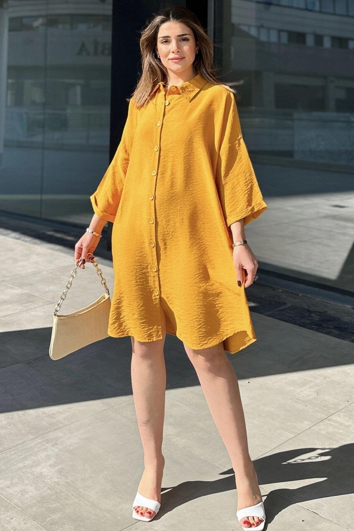 Kadın Hardal Elbise - 700-3582