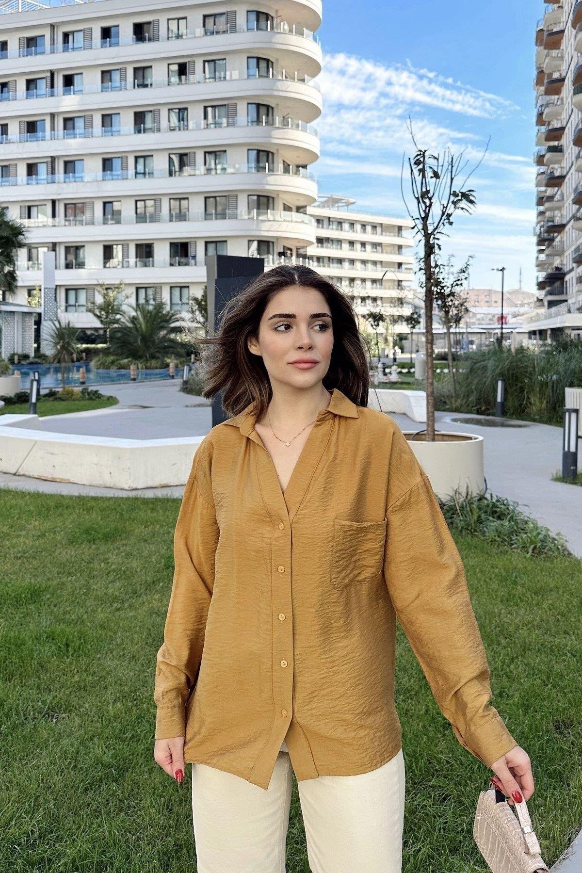 Kadın Hardal Salaş Gömlek - 700-3329
