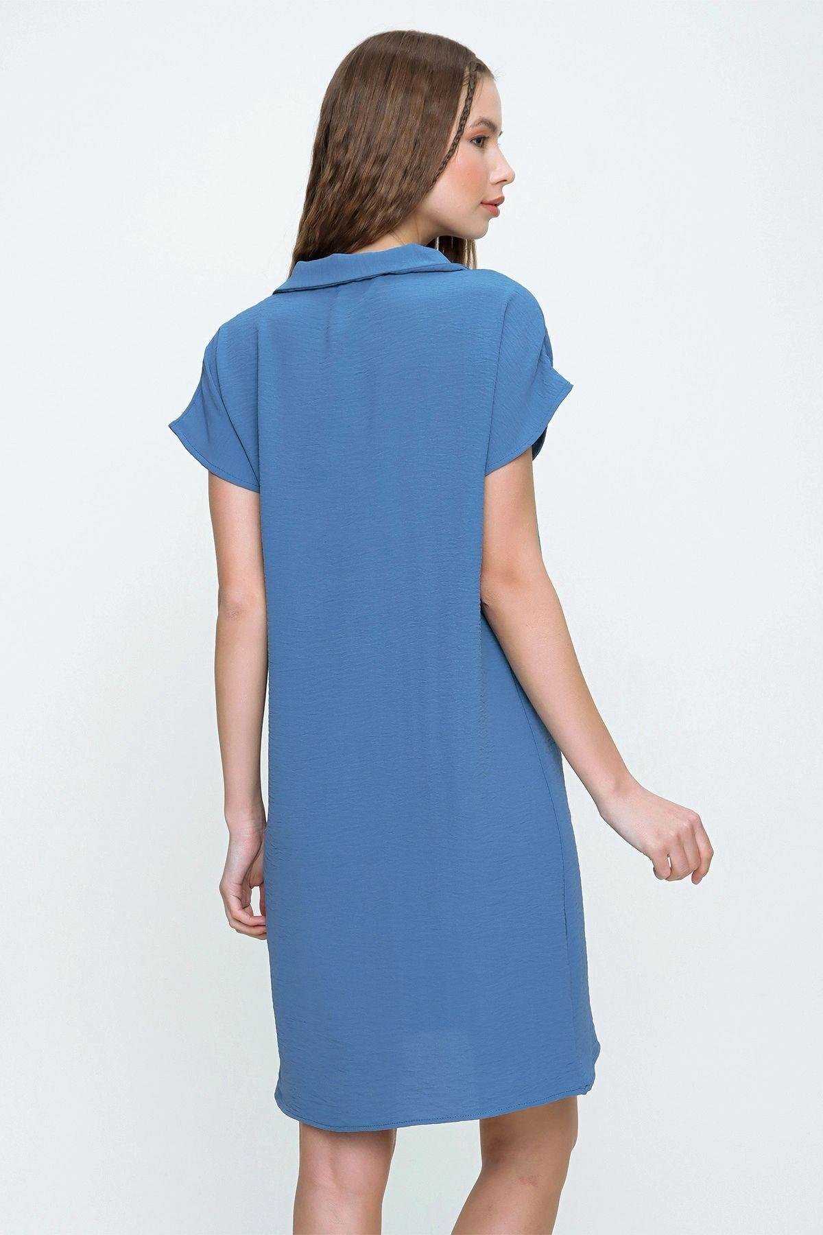 Kadın Indigo Midi Boy Polo Yaka Aerobin Elbise- 700-2883