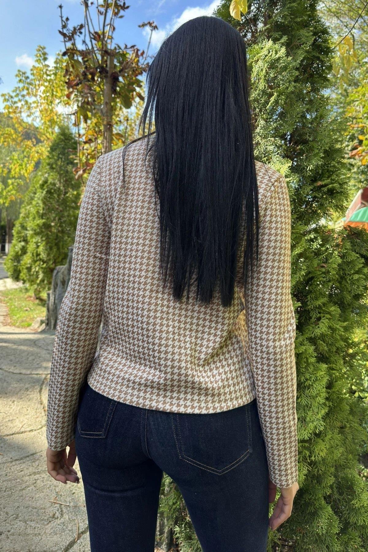 Kadın Kahve Ekose Ceket - 700-3512