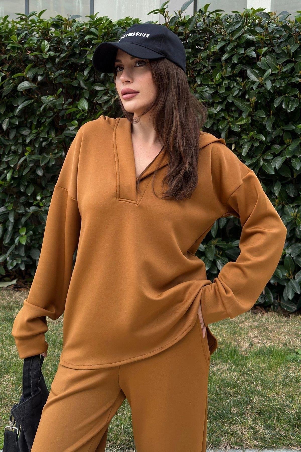 Kadın Kahve Sweatshirt - 700-3506
