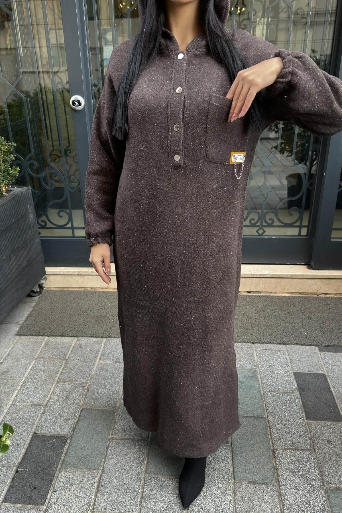 Kadın Kahverengi Uzun Elbise - 700-3689