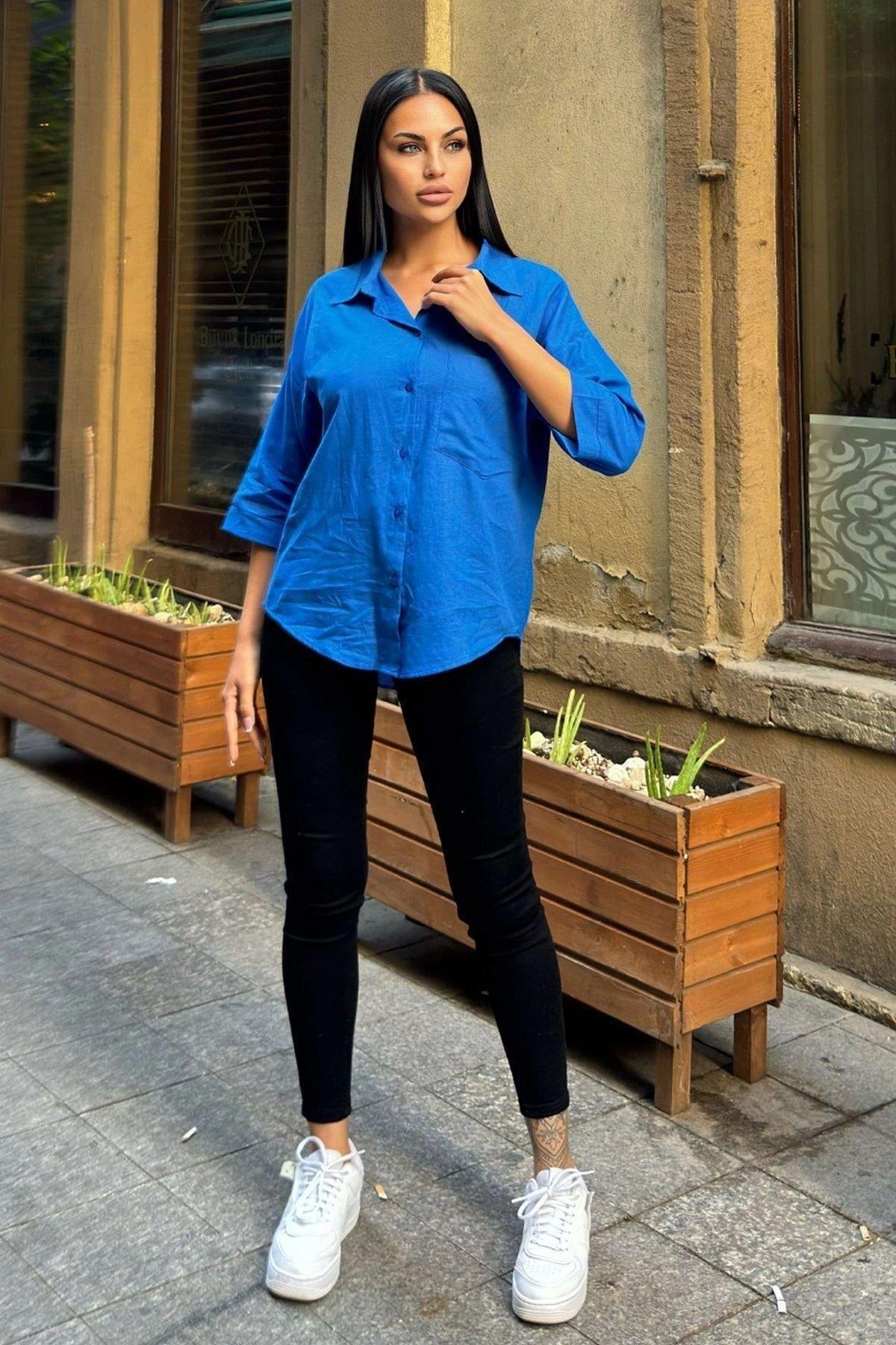Kadın Keten Salaş Gömlek - 700-3619