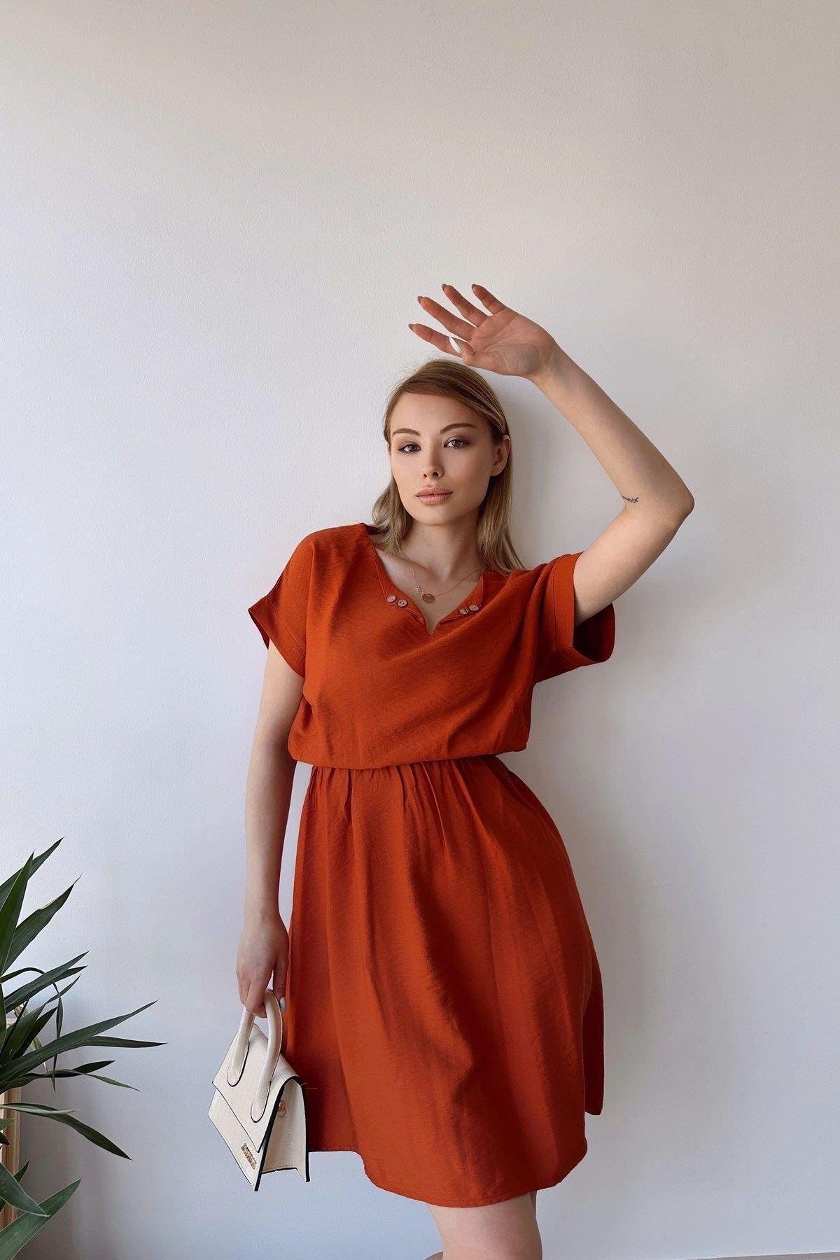 Kadın Kiremit Elbise - 700-2874