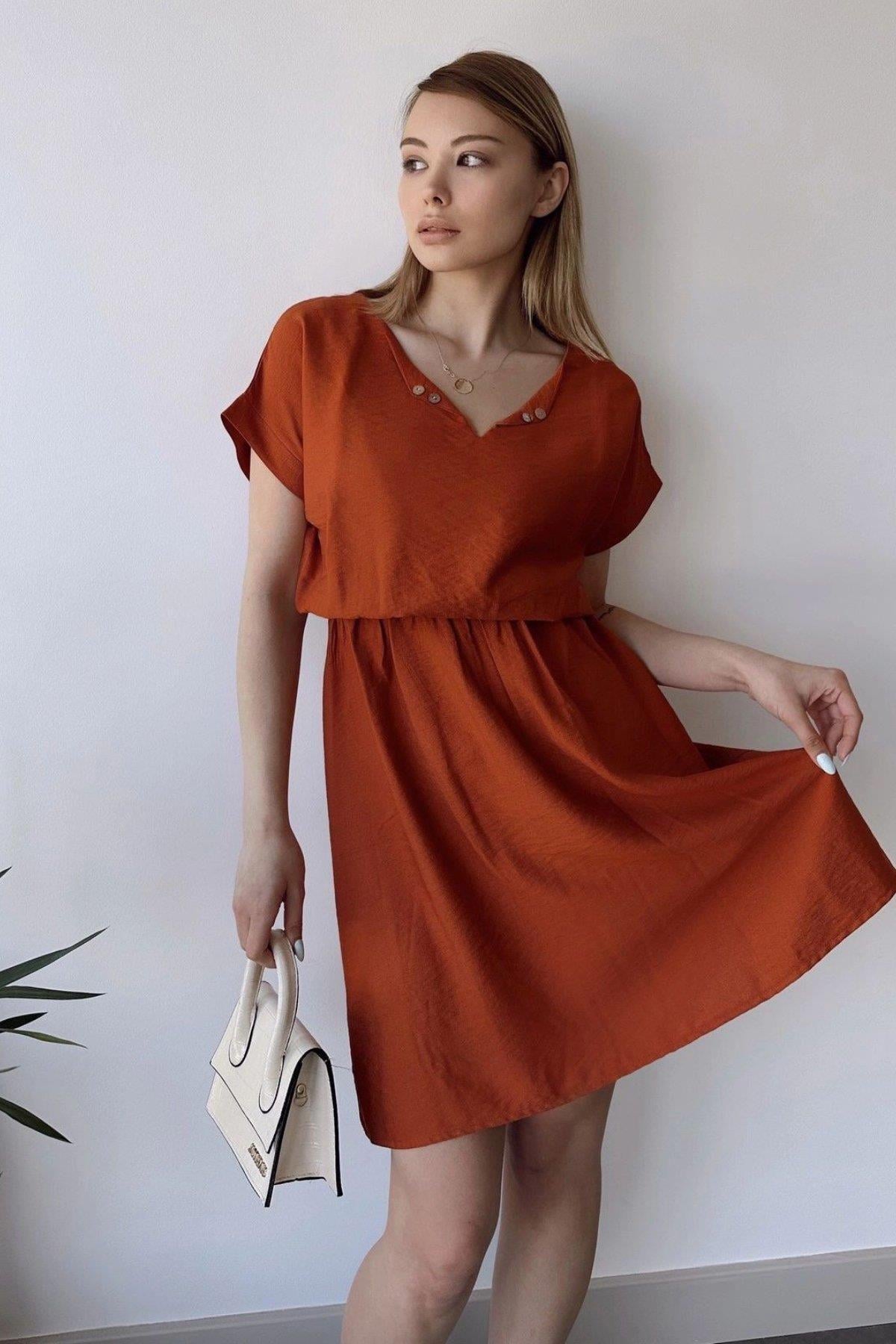 Kadın Kiremit Elbise - 700-2874