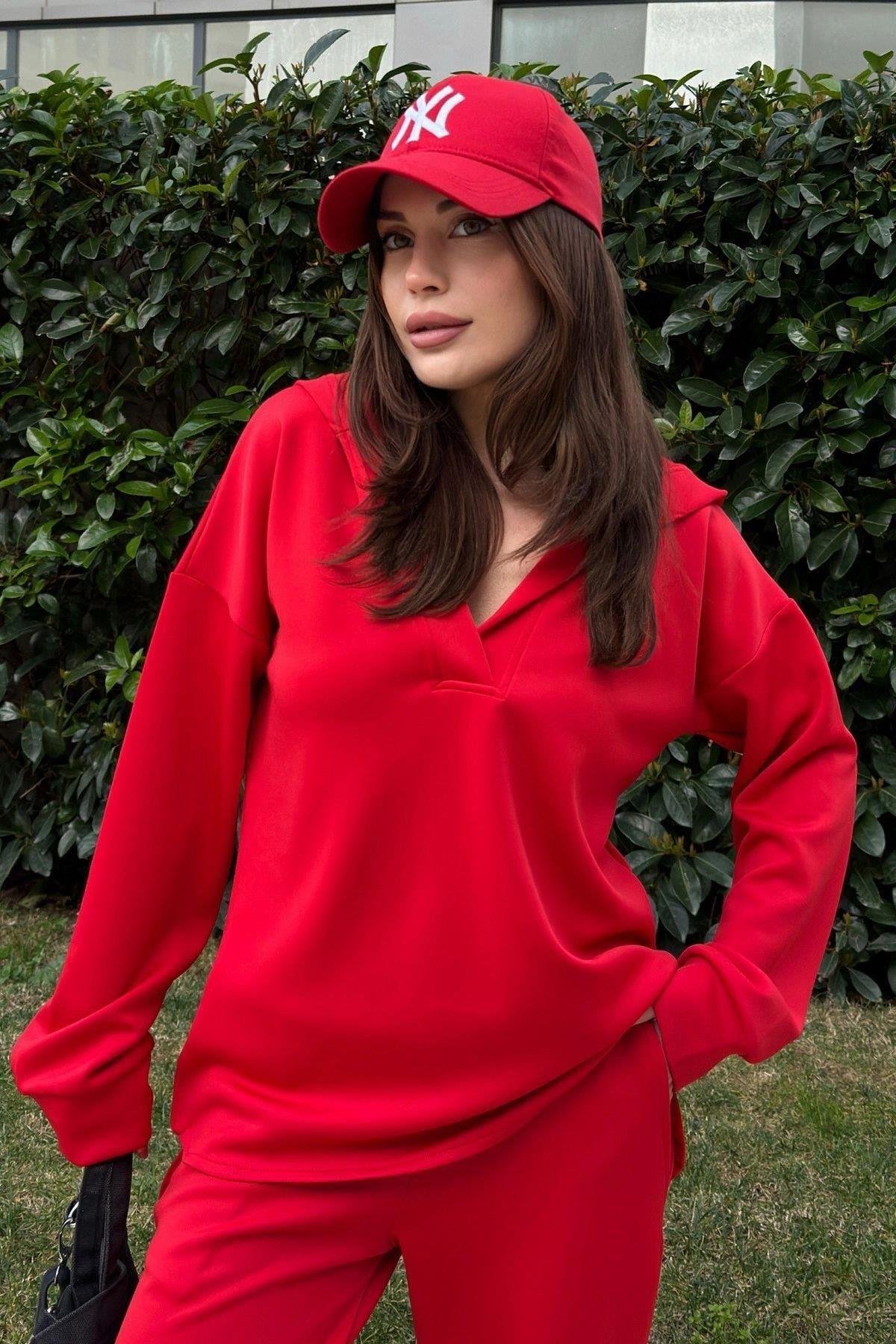 Kadın Kırmızı Sweatshirt - 700-3506