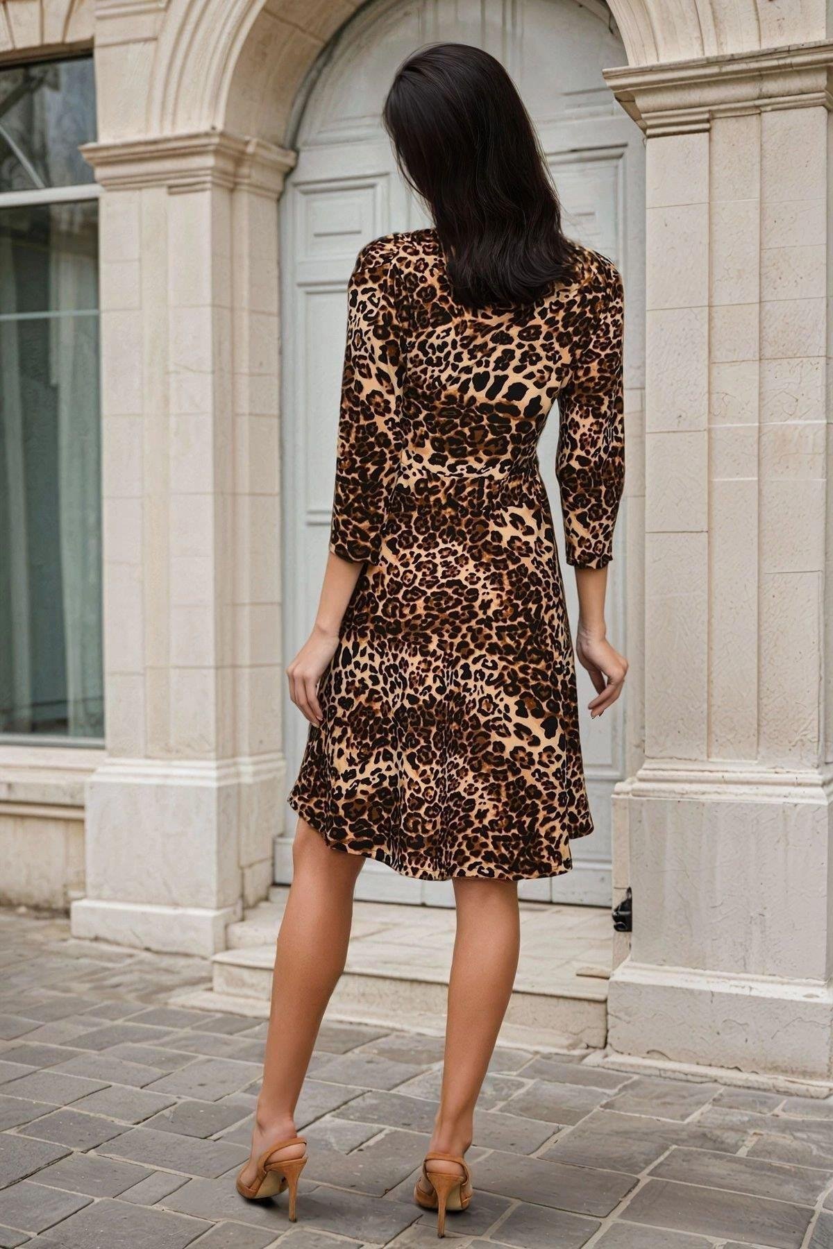 Kadın Leopar Elbise - 700-K4859