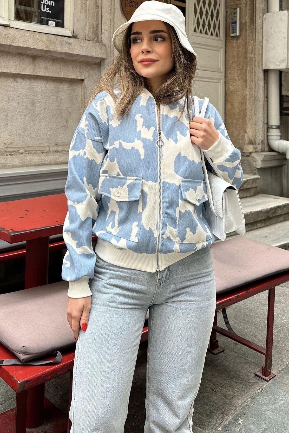 Kadın Mavi Bomber Ceket - 700-3567